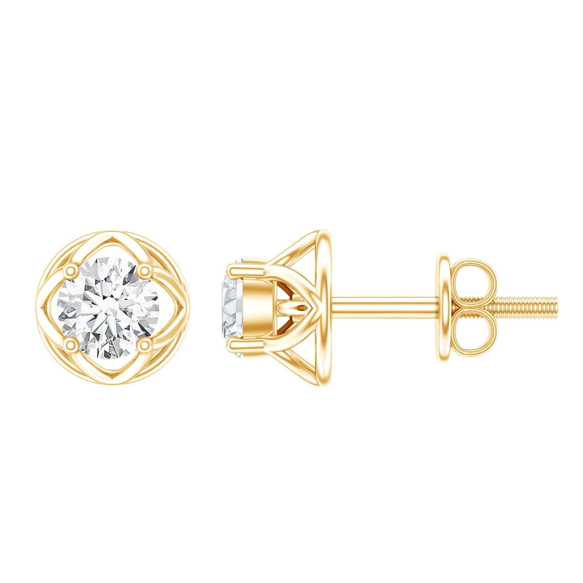 Round Lab Grown Diamond Solitaire Floral Stud Earrings Lab - ( EF-VS ) - Rosec Jewels