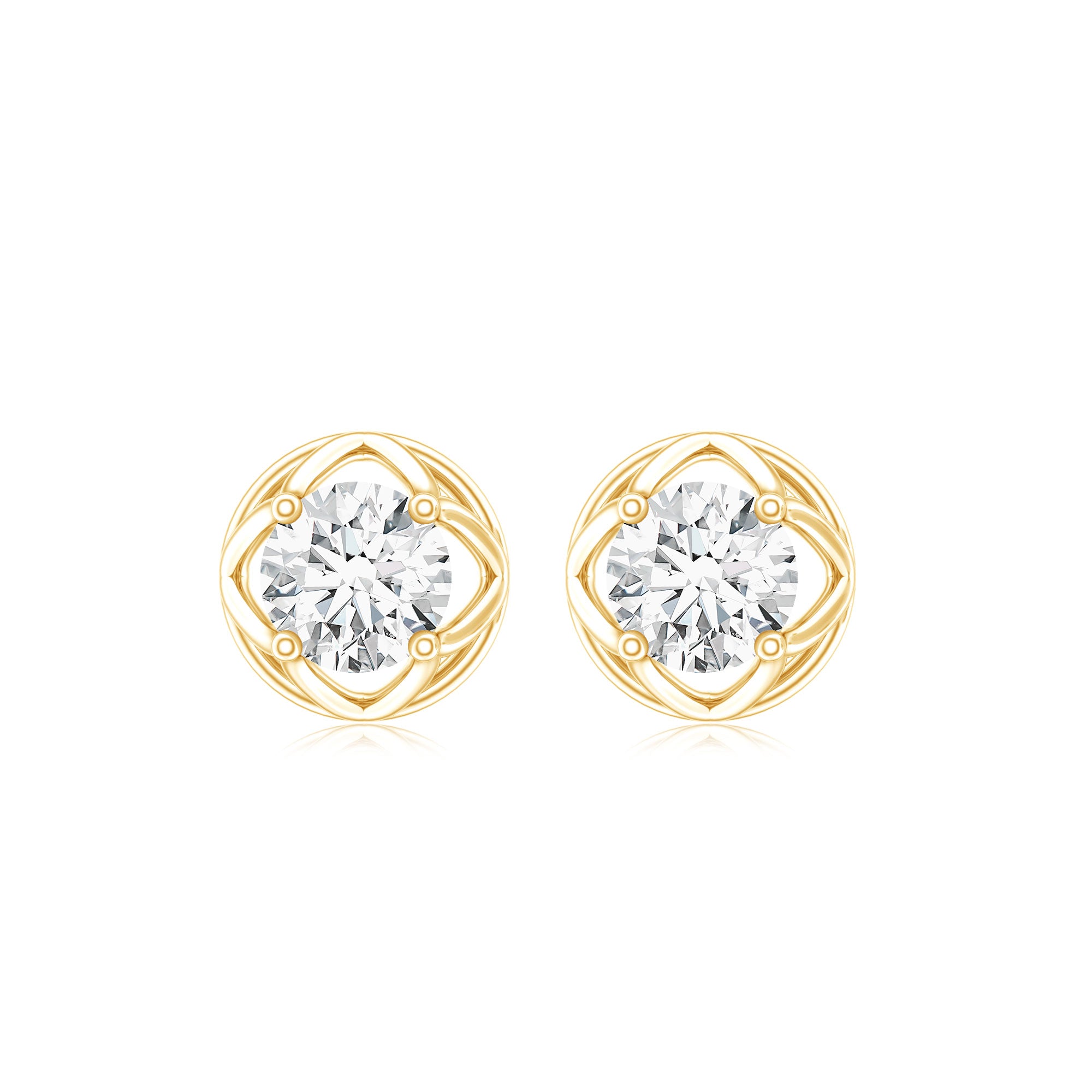 Round Lab Grown Diamond Solitaire Floral Stud Earrings Lab - ( EF-VS ) - Rosec Jewels
