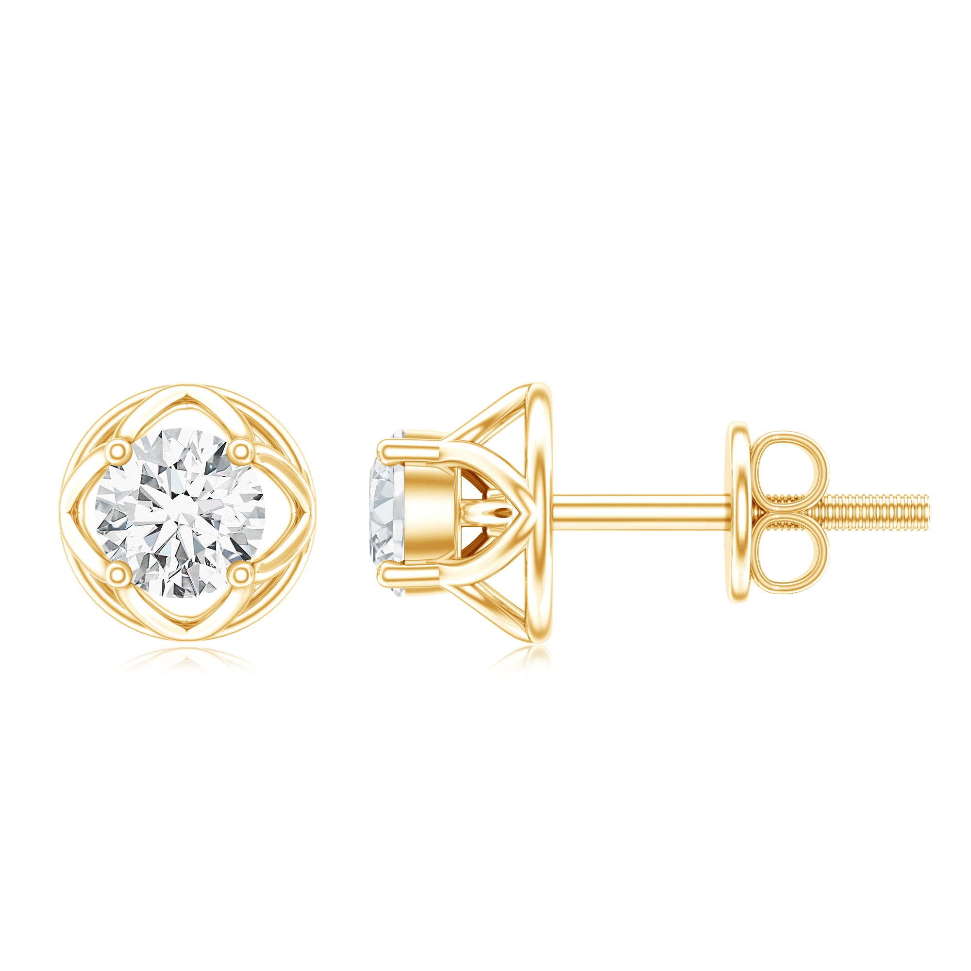 Round Lab Grown Diamond Solitaire Floral Stud Earrings Lab - ( EF-VS ) - Rosec Jewels