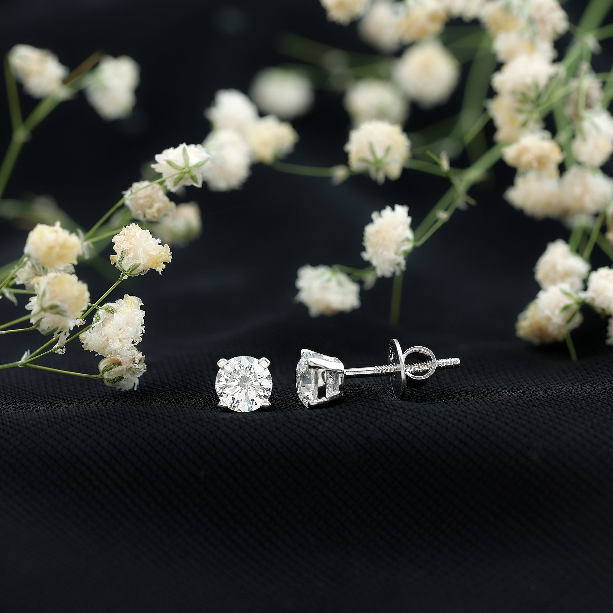 Brilliant Cut Lab Grown Diamond 1 Carat Stud Earrings Lab - ( EF-VS ) - Rosec Jewels