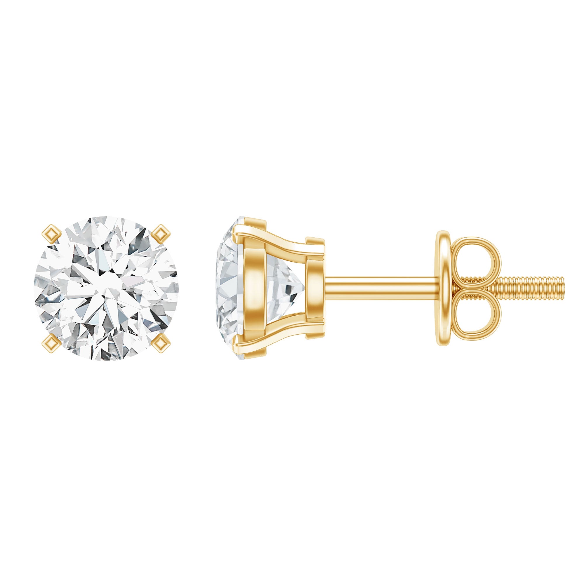 Certified 1 Carat Lab Grown Diamond Stud Earrings with Screw Back Lab - ( EF-VS ) 14K Yellow Gold Plated Silver - Rosec Jewels