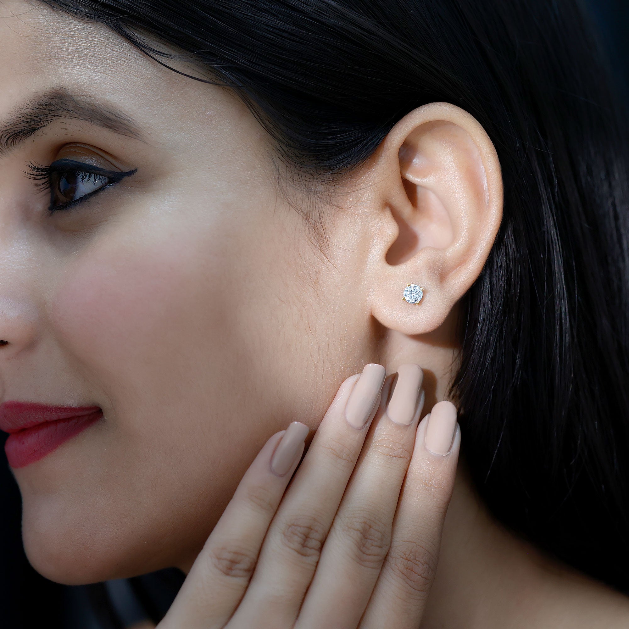 Certified 1 Carat Lab Grown Diamond Stud Earrings with Screw Back Lab - ( EF-VS ) 14K Yellow Gold Plated Silver - Rosec Jewels