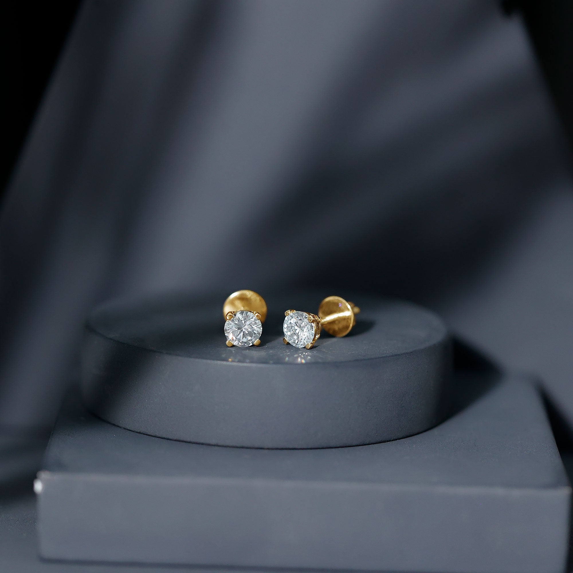 Certified 1 Carat Lab Grown Diamond Stud Earrings with Screw Back Lab - ( EF-VS ) 14K Yellow Gold Plated Silver - Rosec Jewels