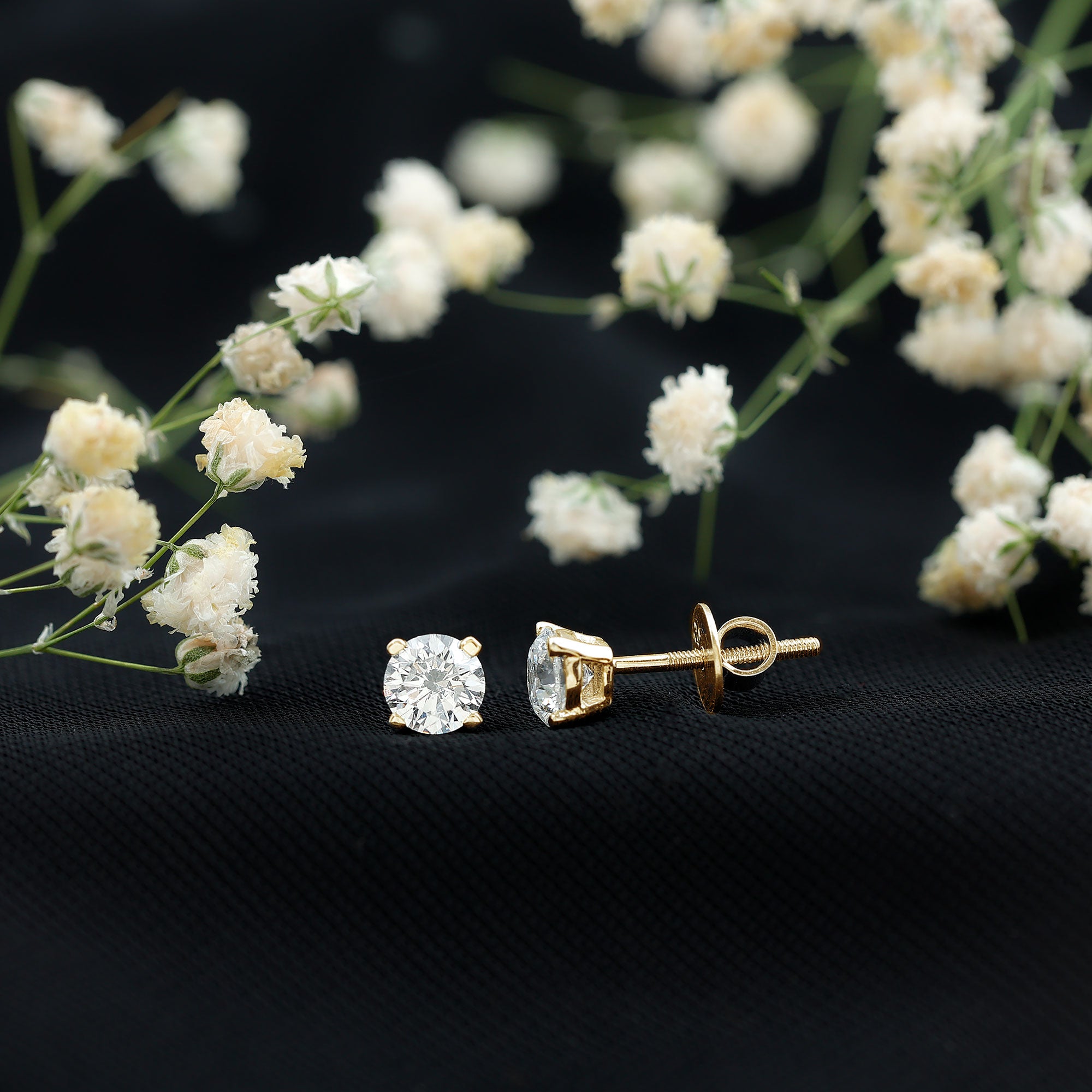 Certified 1 Carat Lab Grown Diamond Stud Earrings with Screw Back Lab - ( EF-VS ) 14K Yellow Gold Plated Silver - Rosec Jewels
