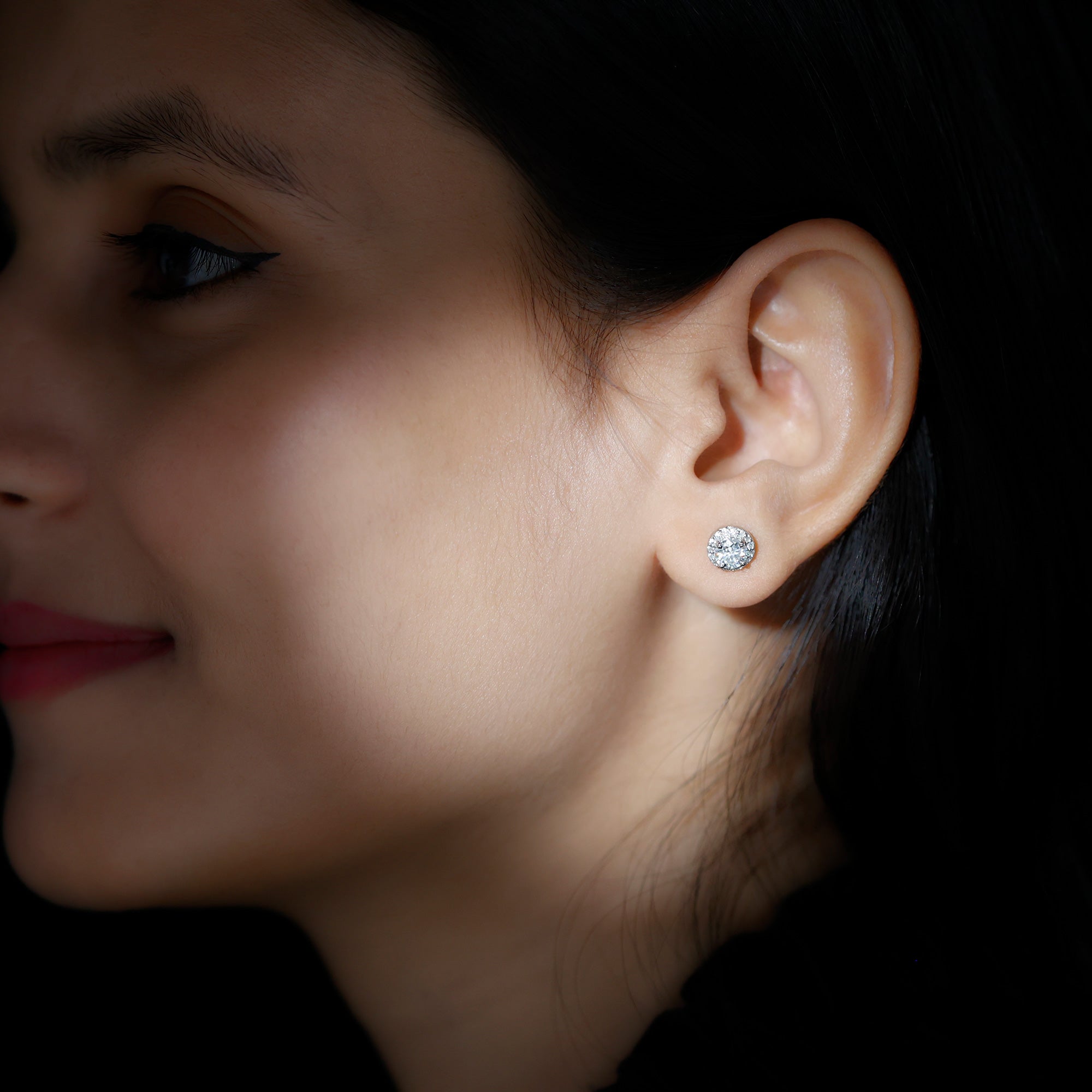 Classic Lab Grown Diamond Stud Earrings with Halo Lab - ( EF-VS ) - Rosec Jewels