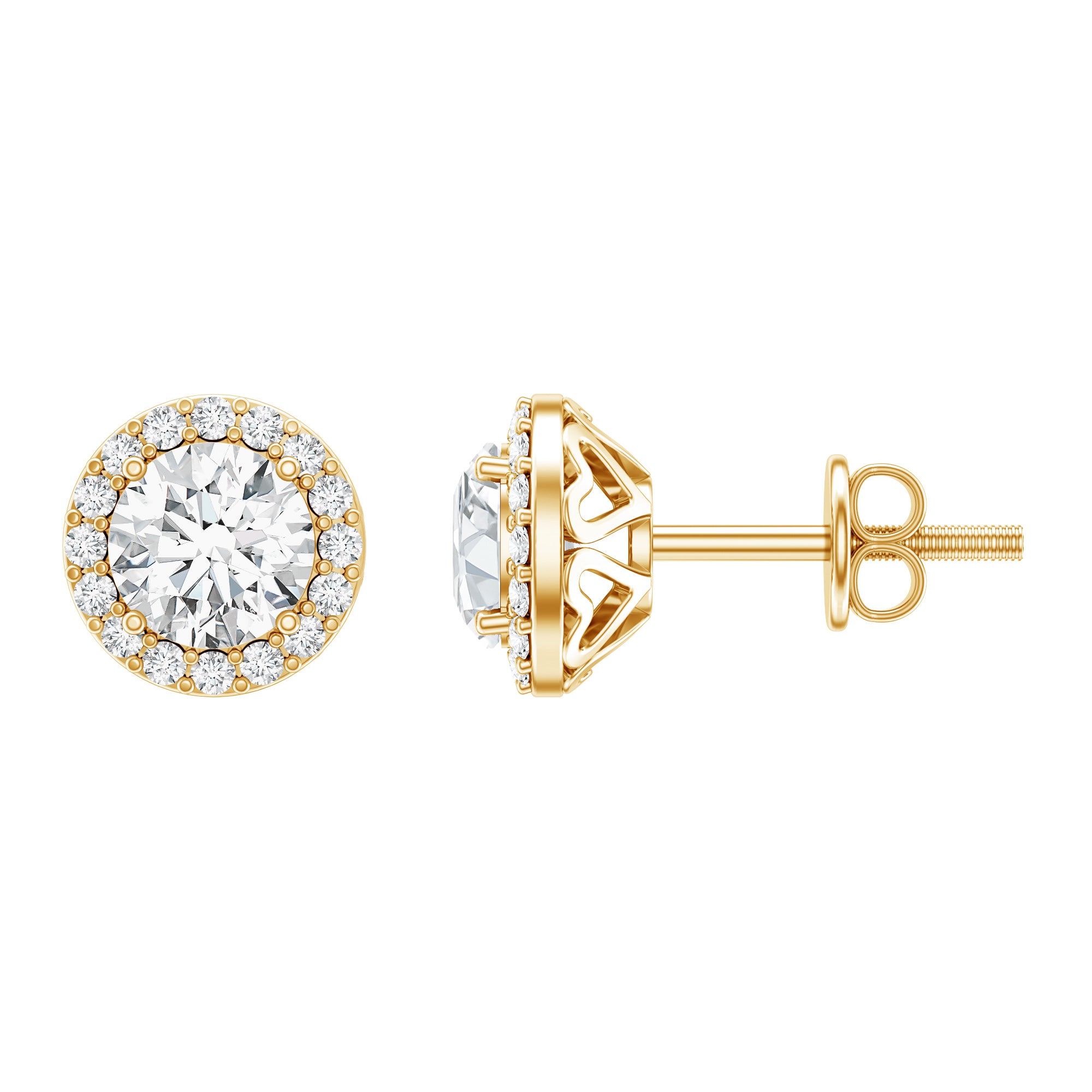 Classic Lab Grown Diamond Stud Earrings with Halo Lab - ( EF-VS ) - Rosec Jewels
