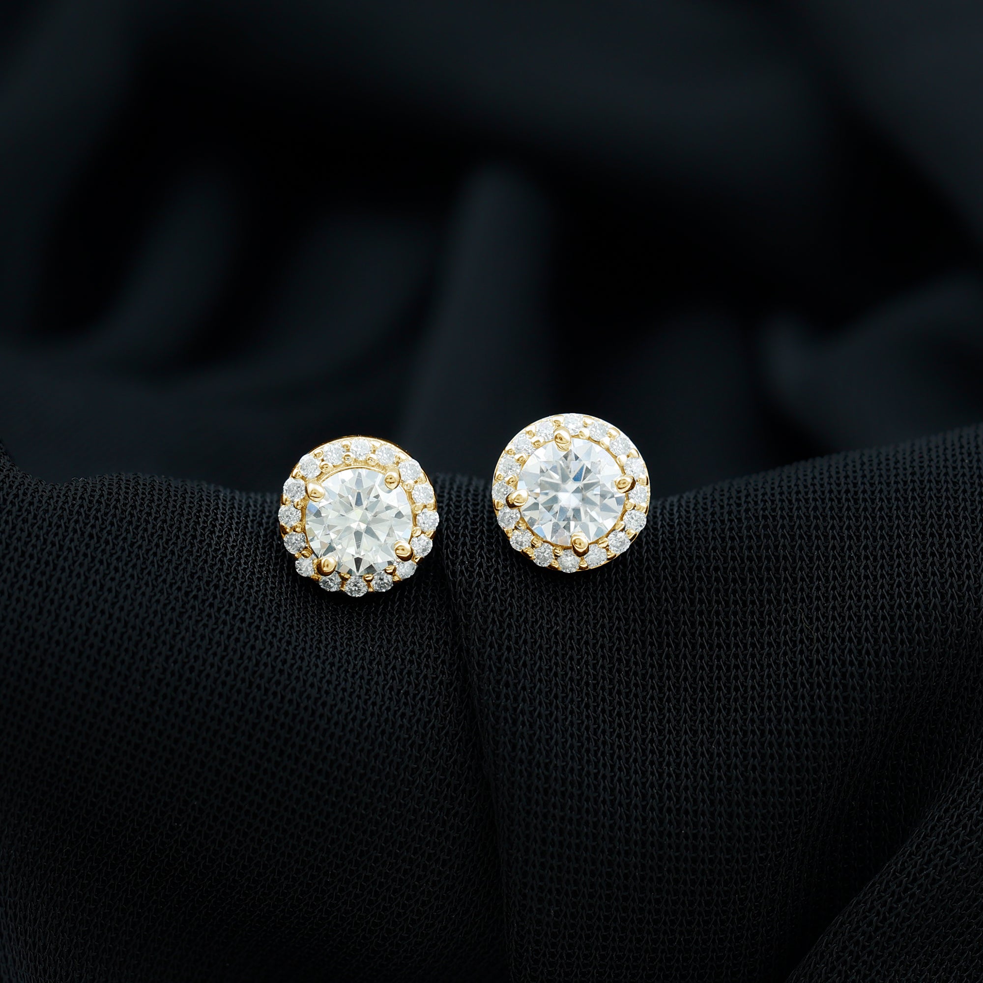 Classic Lab Grown Diamond Stud Earrings with Halo Lab - ( EF-VS ) - Rosec Jewels