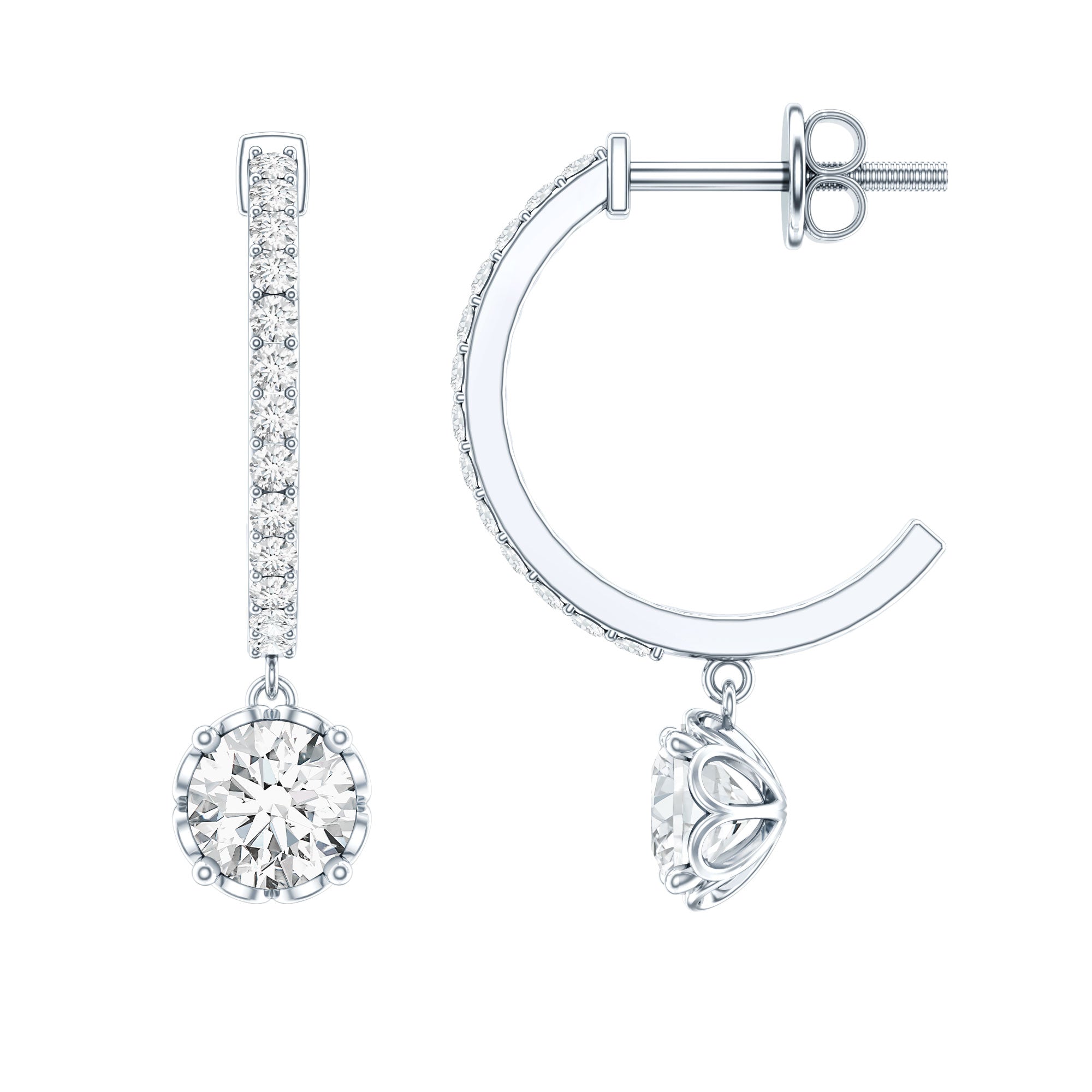 Lab Grown Diamond Minimal Hoop Drop Earrings Lab - ( EF-VS ) - Rosec Jewels