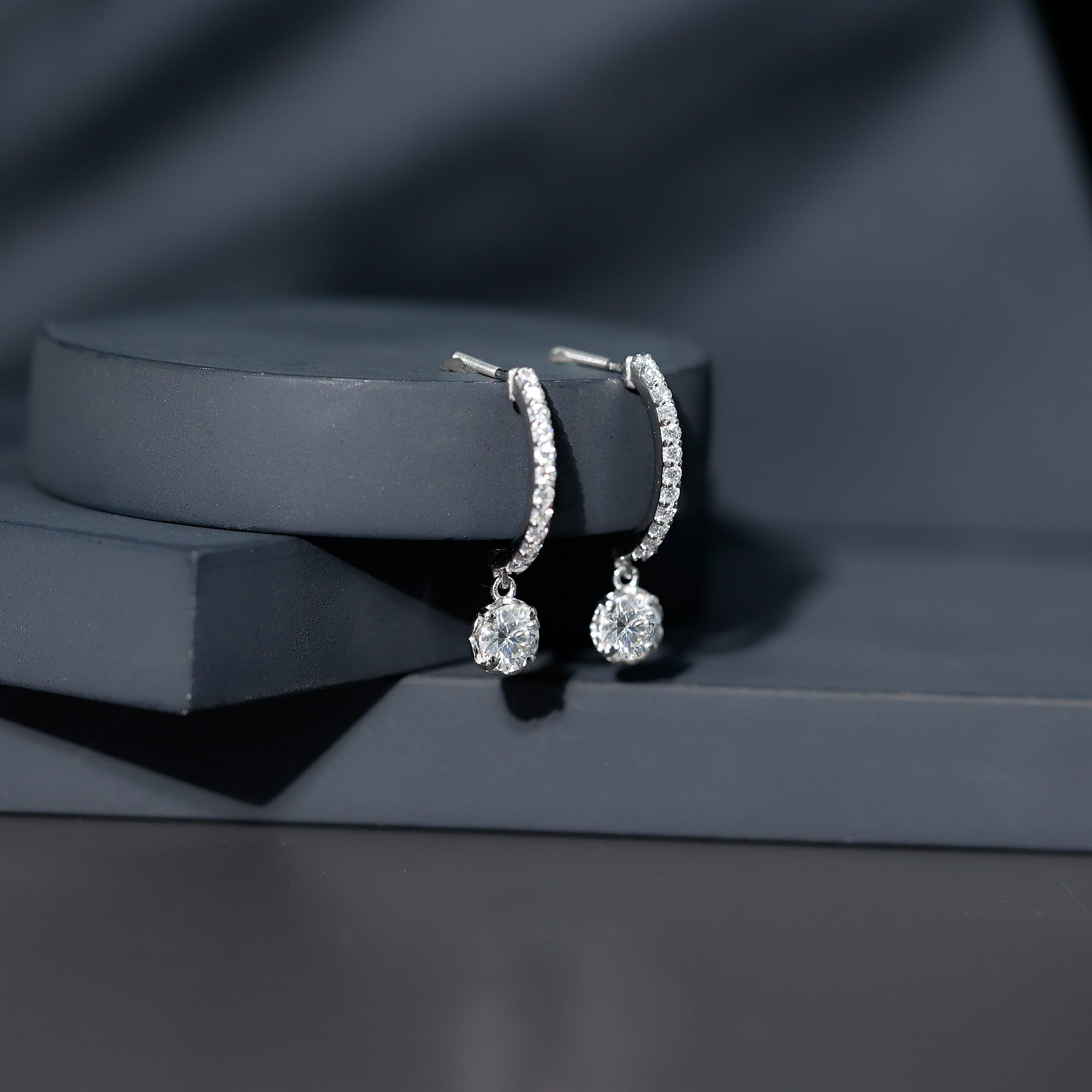 Lab Grown Diamond Minimal Hoop Drop Earrings Lab - ( EF-VS ) - Rosec Jewels