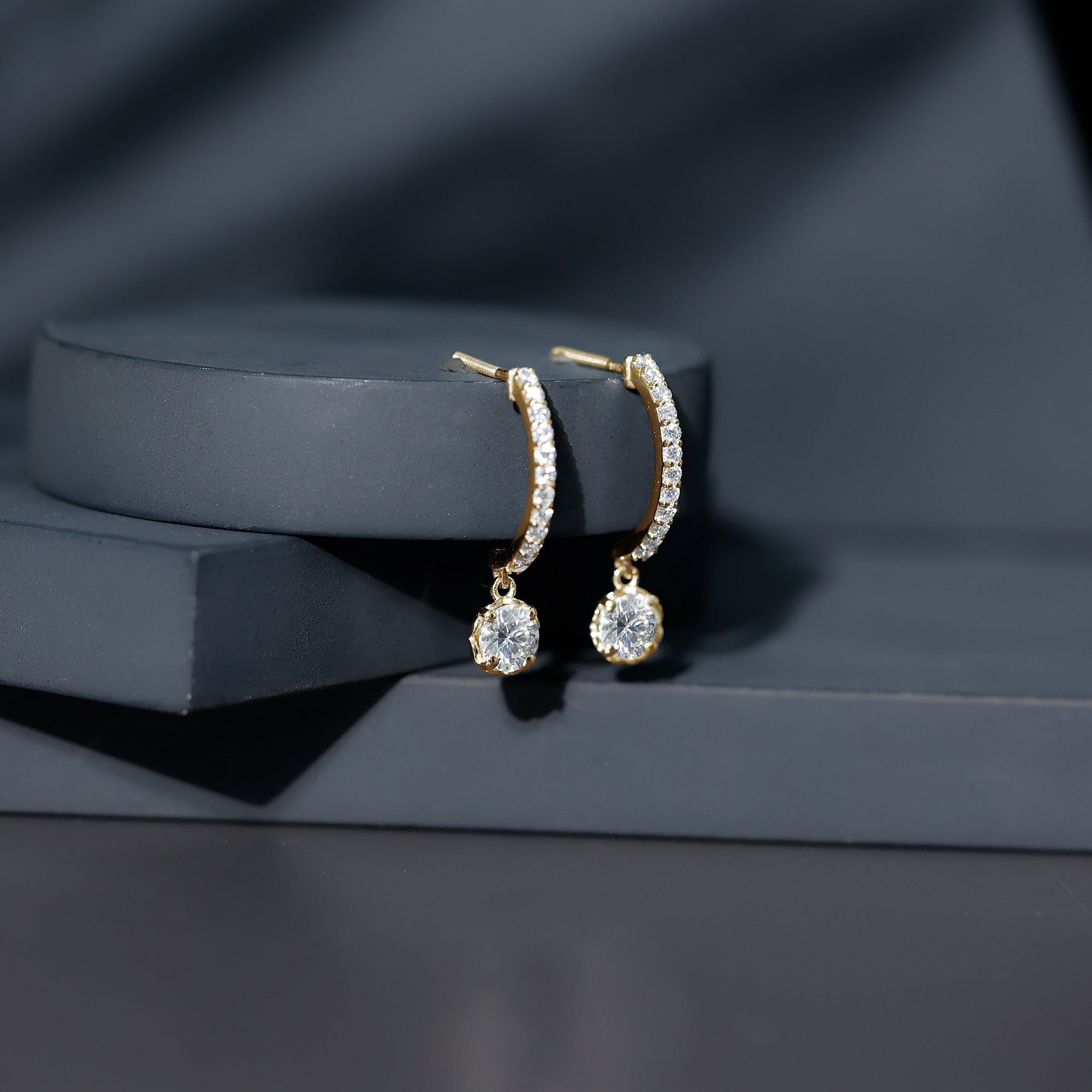 Lab Grown Diamond Minimal Hoop Drop Earrings Lab - ( EF-VS ) - Rosec Jewels