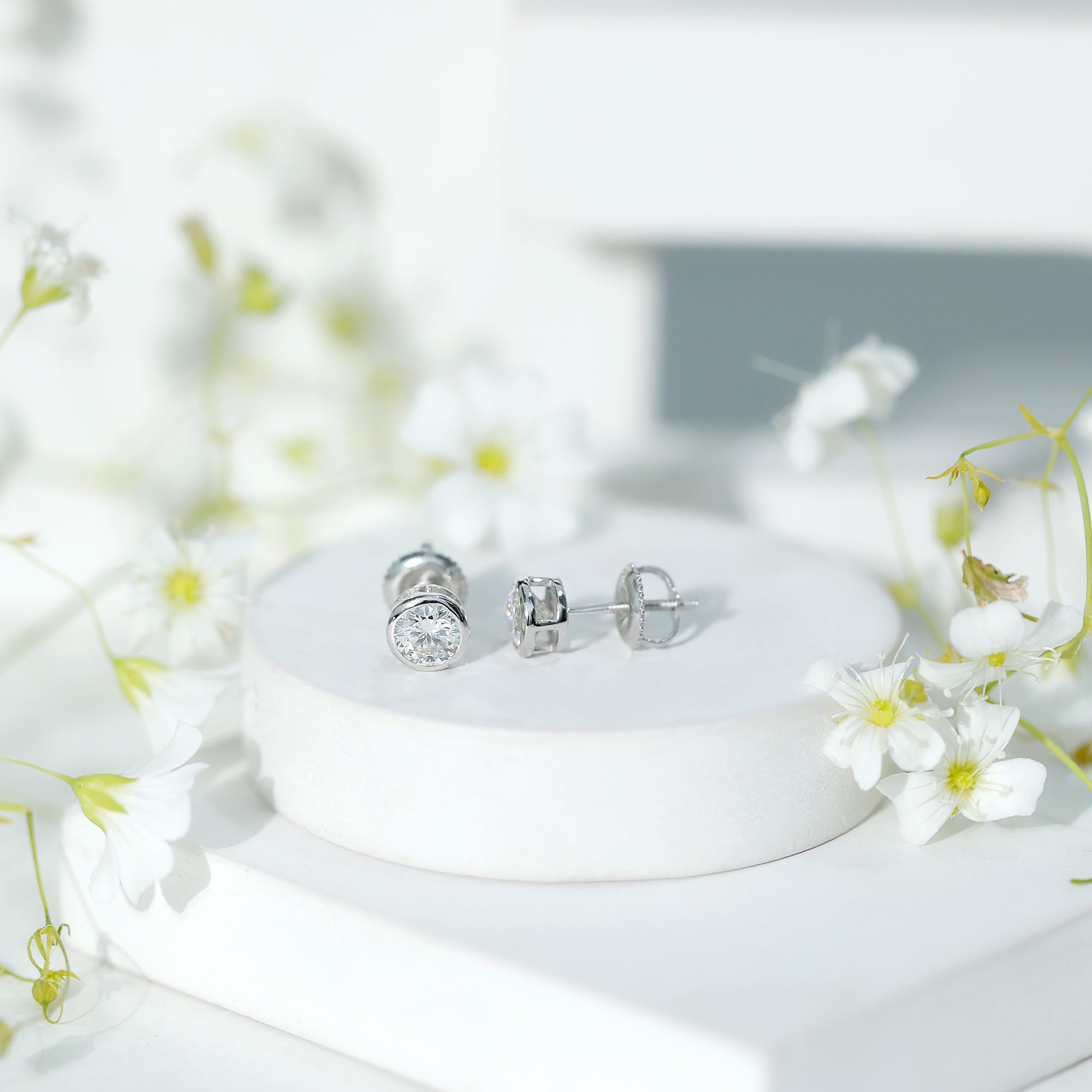 Solitaire Lab Grown Diamond Dainty Stud Earrings Lab - ( EF-VS ) - Rosec Jewels