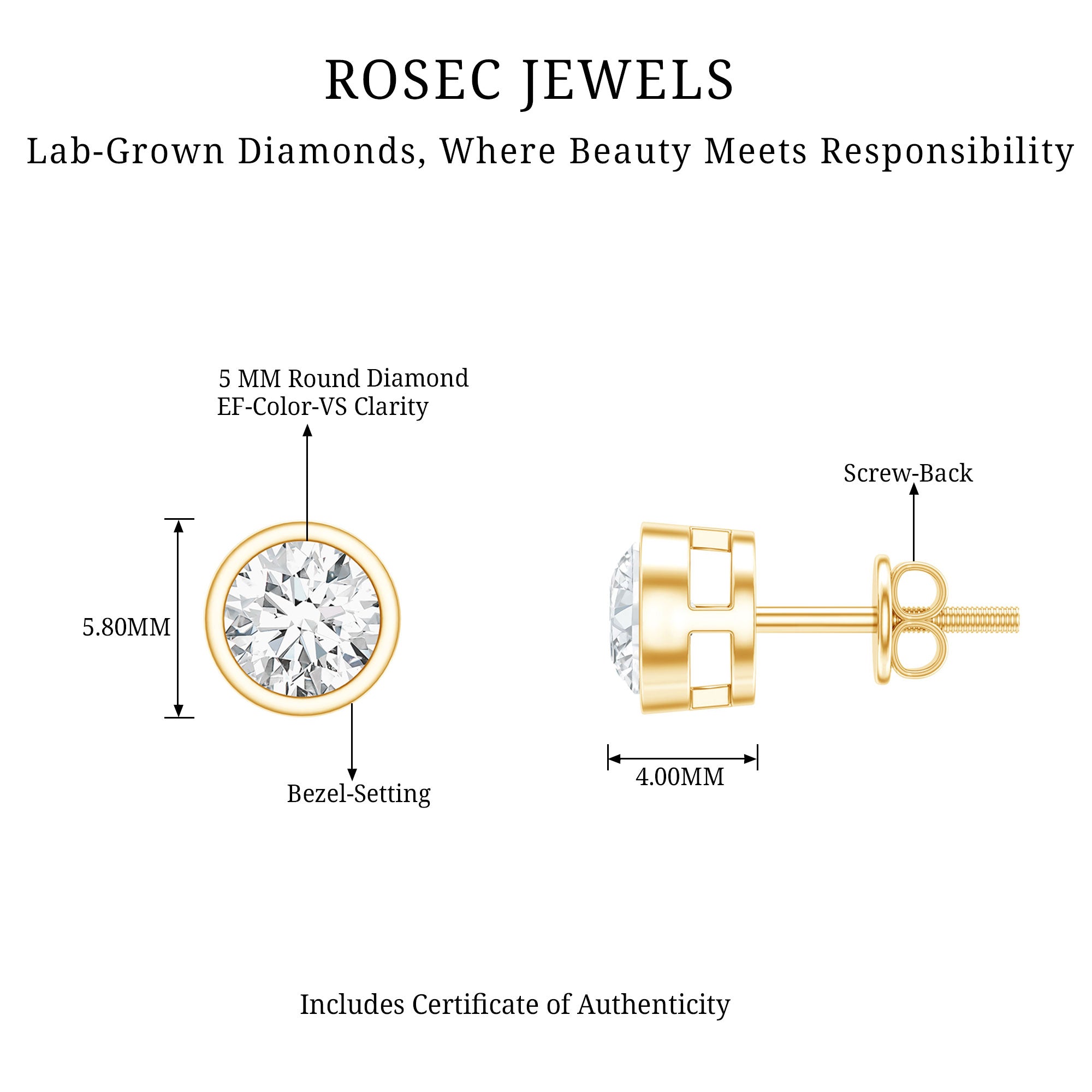 Solitaire Lab Grown Diamond Dainty Stud Earrings Lab - ( EF-VS ) - Rosec Jewels