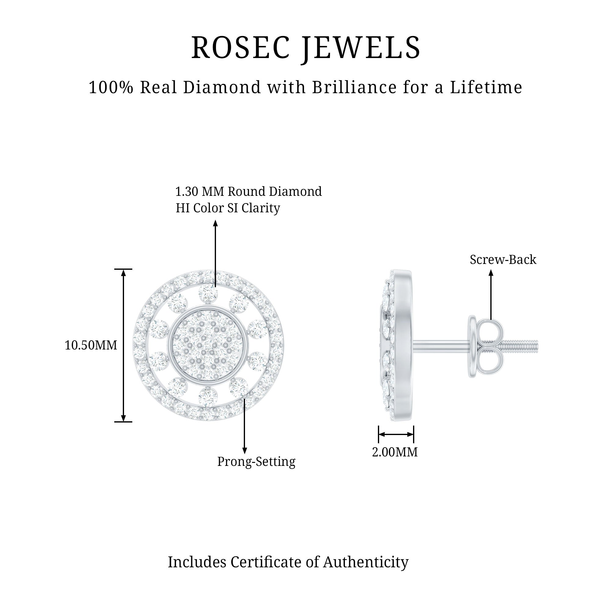Certified Diamond Statement Ear Studs Natural - ( HI-SI ) - Rosec Jewels
