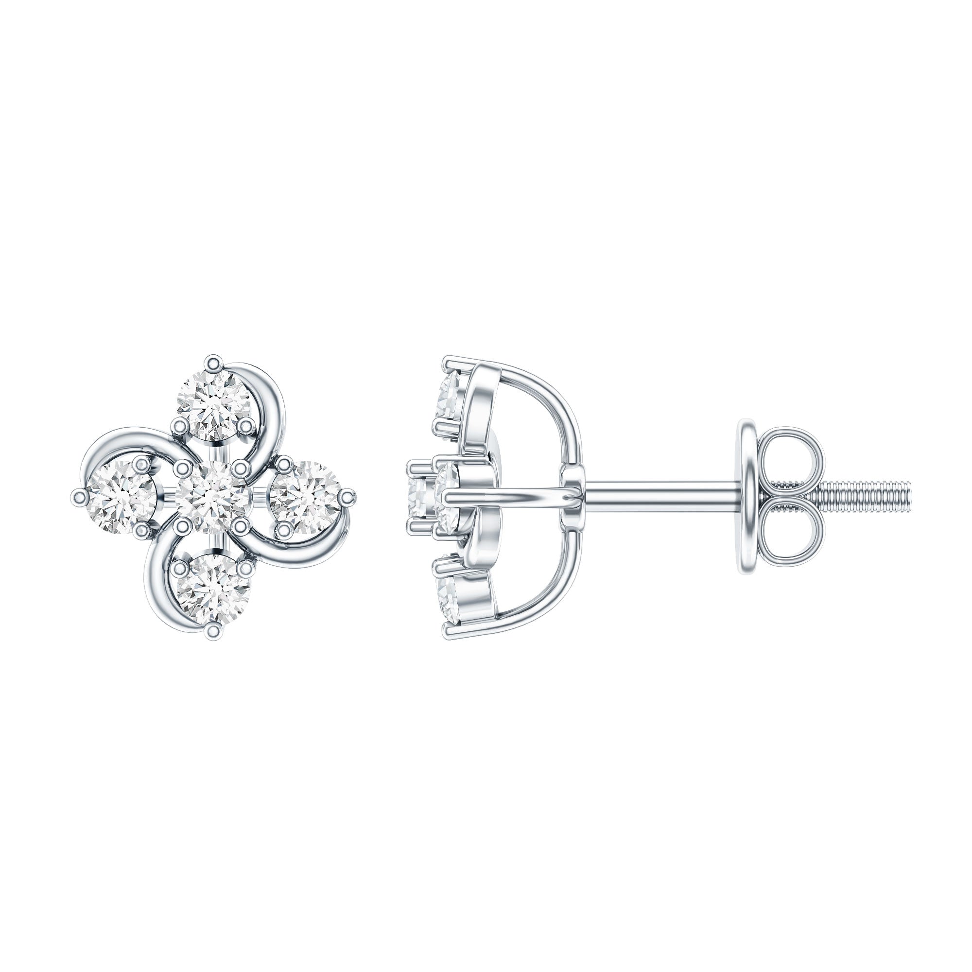 Diamond Flower Cluster Earrings For Women Natural - ( HI-SI ) - Rosec Jewels