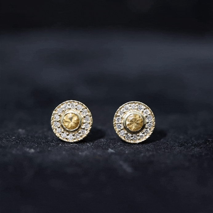 Round Citrine Halo Stud Earrings with Diamonds AAA - Rosec Jewels