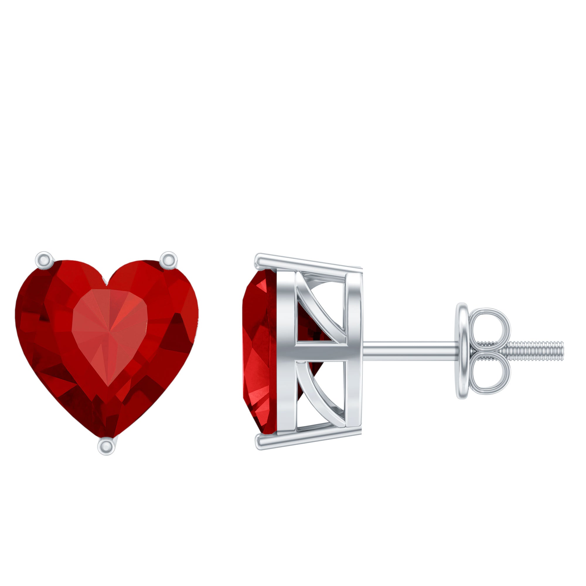 Heart Shape Lab Created Ruby Solitaire Stud Earrings AAAA - Rosec Jewels