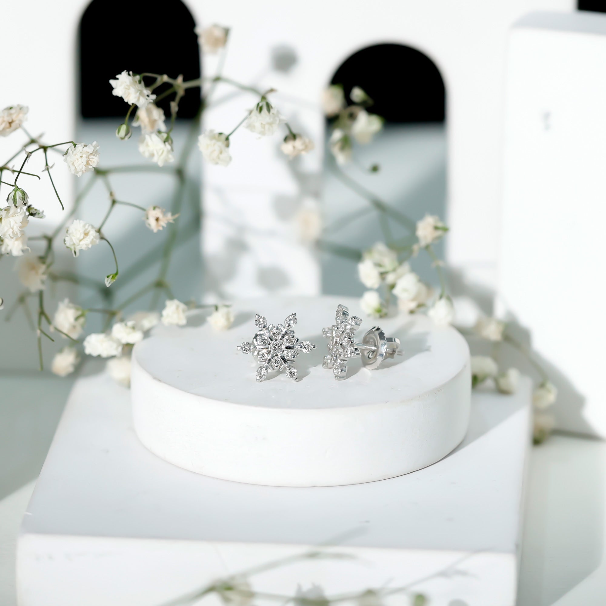 Certified Diamond Snowflake Stud Earrings with Screw Back Natural - ( HI-SI ) - Rosec Jewels