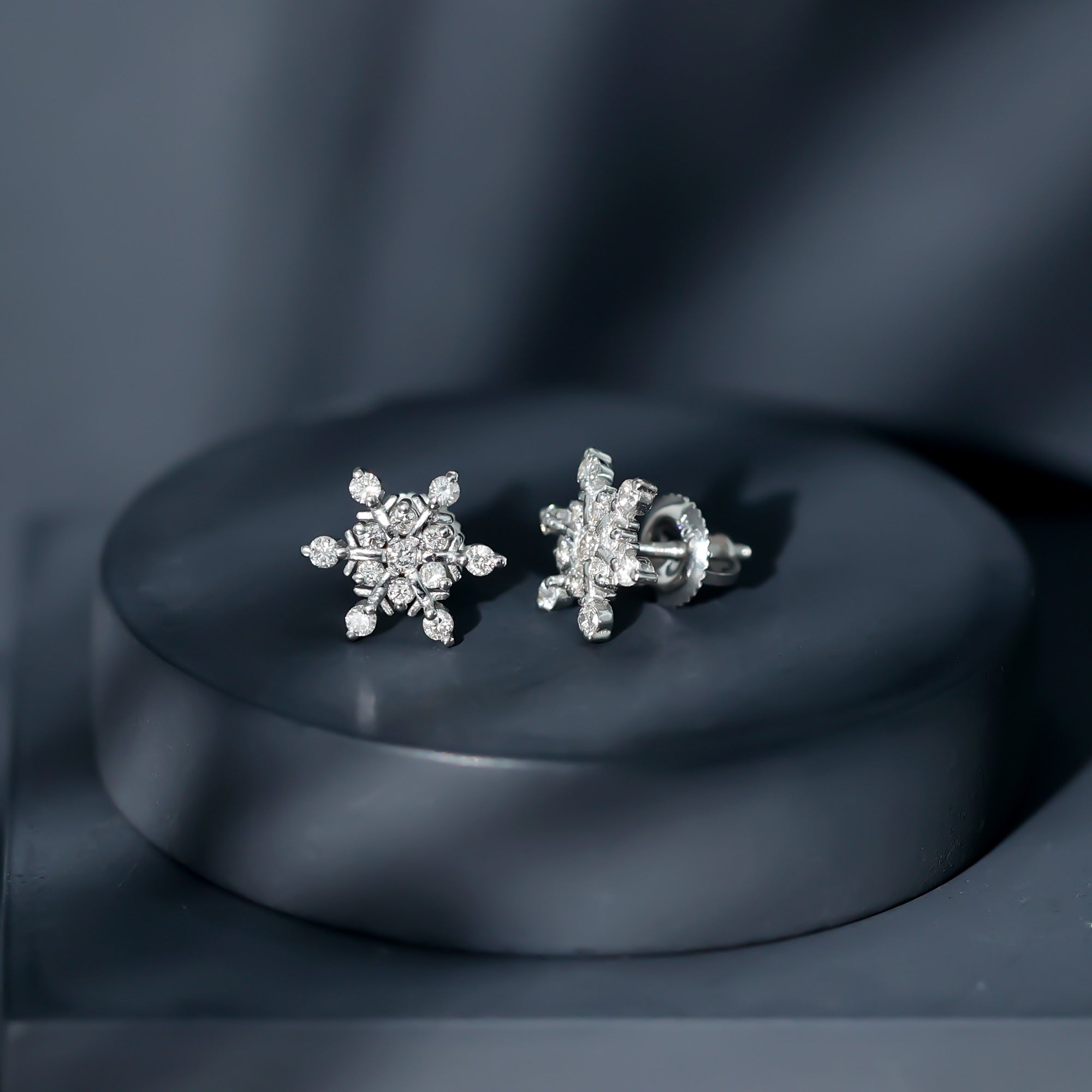 Certified Diamond Snowflake Stud Earrings with Screw Back Natural - ( HI-SI ) - Rosec Jewels