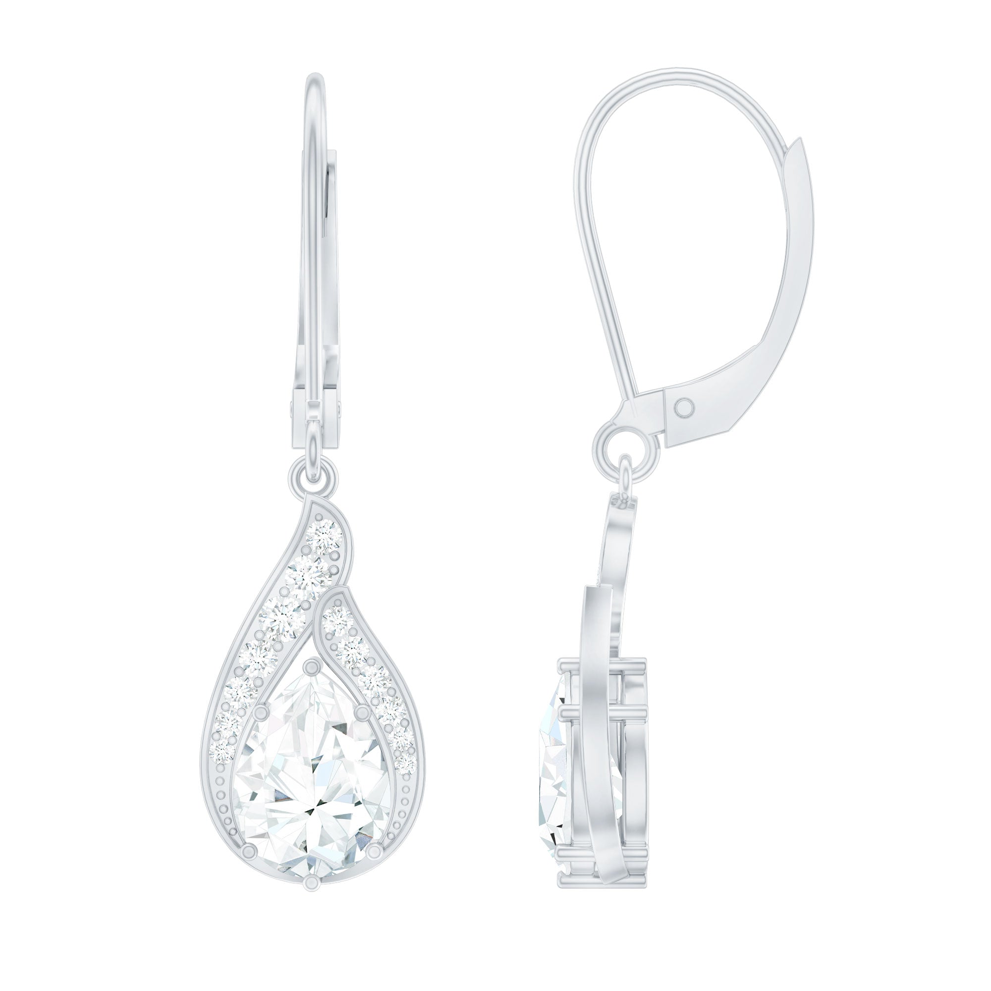 Rosec Jewels-Certified Moissanite Teardrop Bridal Earrings with Leverback