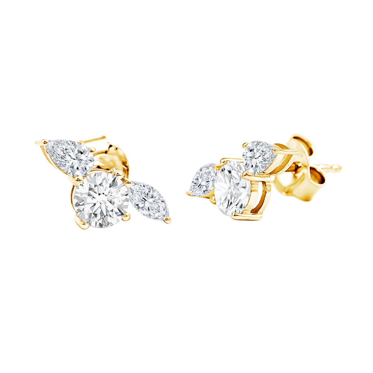 Unique Lab Grown Diamond Three Stone Stud Earrings for Women Lab - ( EF-VS ) - Rosec Jewels