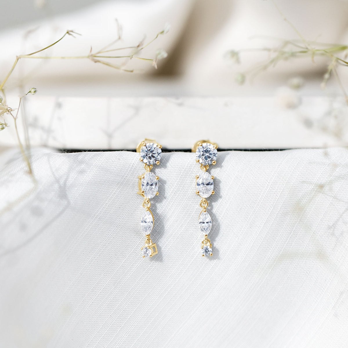 Multi Shape Lab Grown Diamond Dangle Earrings For Bride Lab - ( EF-VS ) - Rosec Jewels