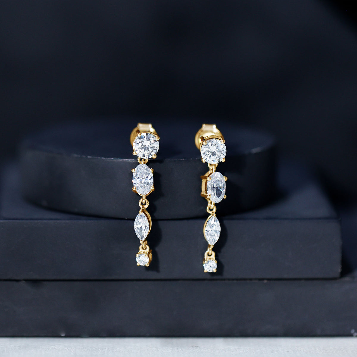Multi Shape Lab Grown Diamond Dangle Earrings For Bride Lab - ( EF-VS ) - Rosec Jewels