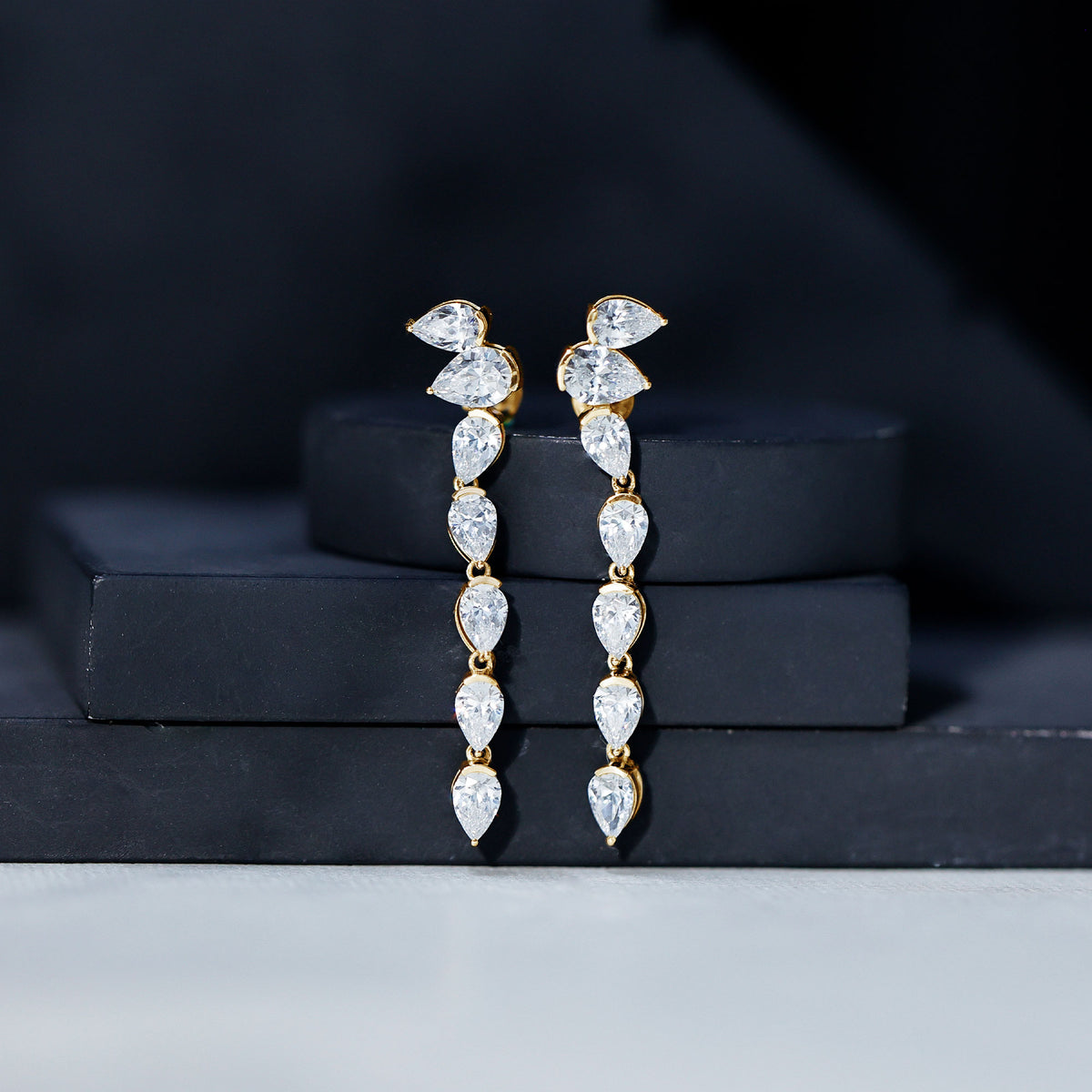 Pear Shape Lab Grown Diamond Dangling Earrings for Women Lab - ( EF-VS ) - Rosec Jewels