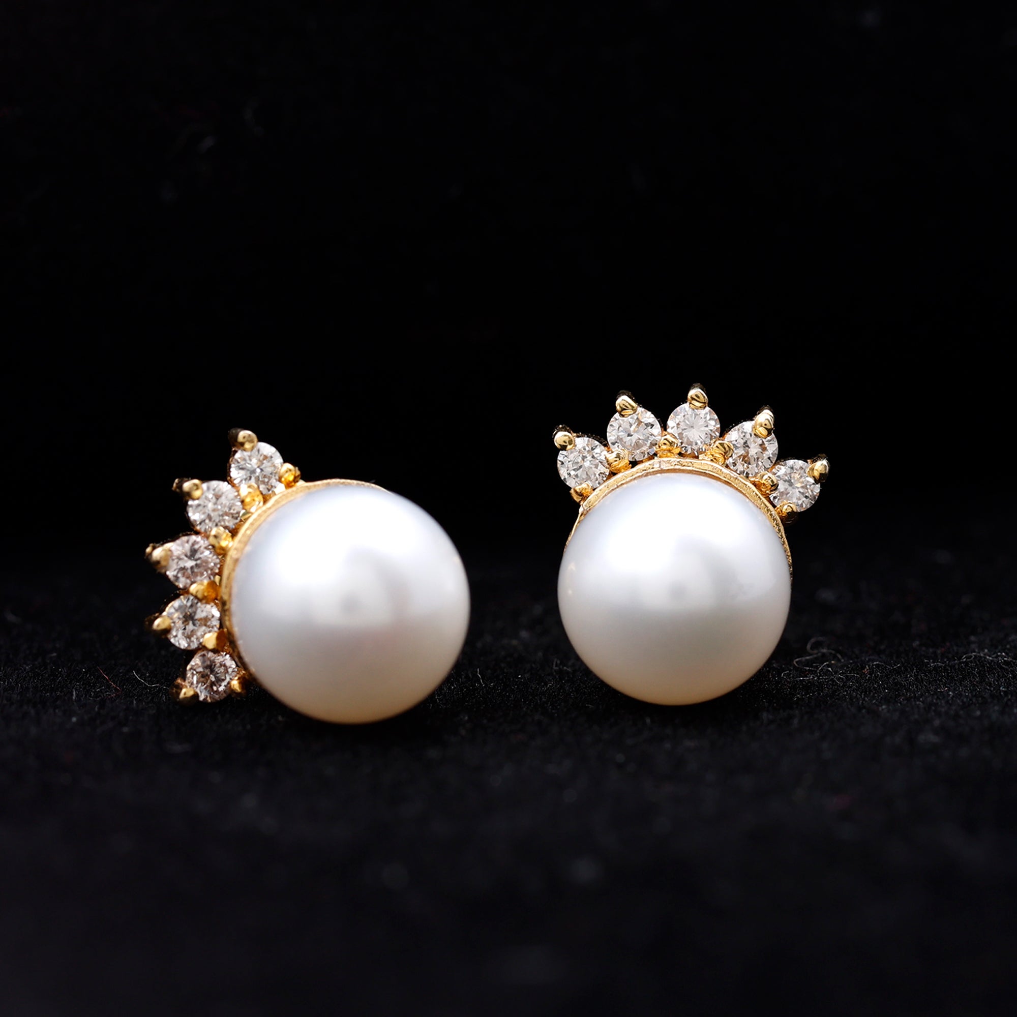 Real Freshwater White Pearl Stud Earrings with Diamonds AAA - Rosec Jewels