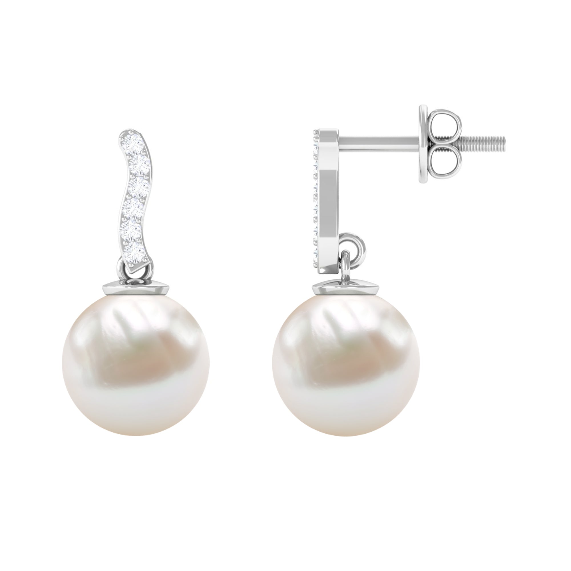 8MM Freshwater Pearl Drop Earrings with Diamond AAA - Rosec Jewels