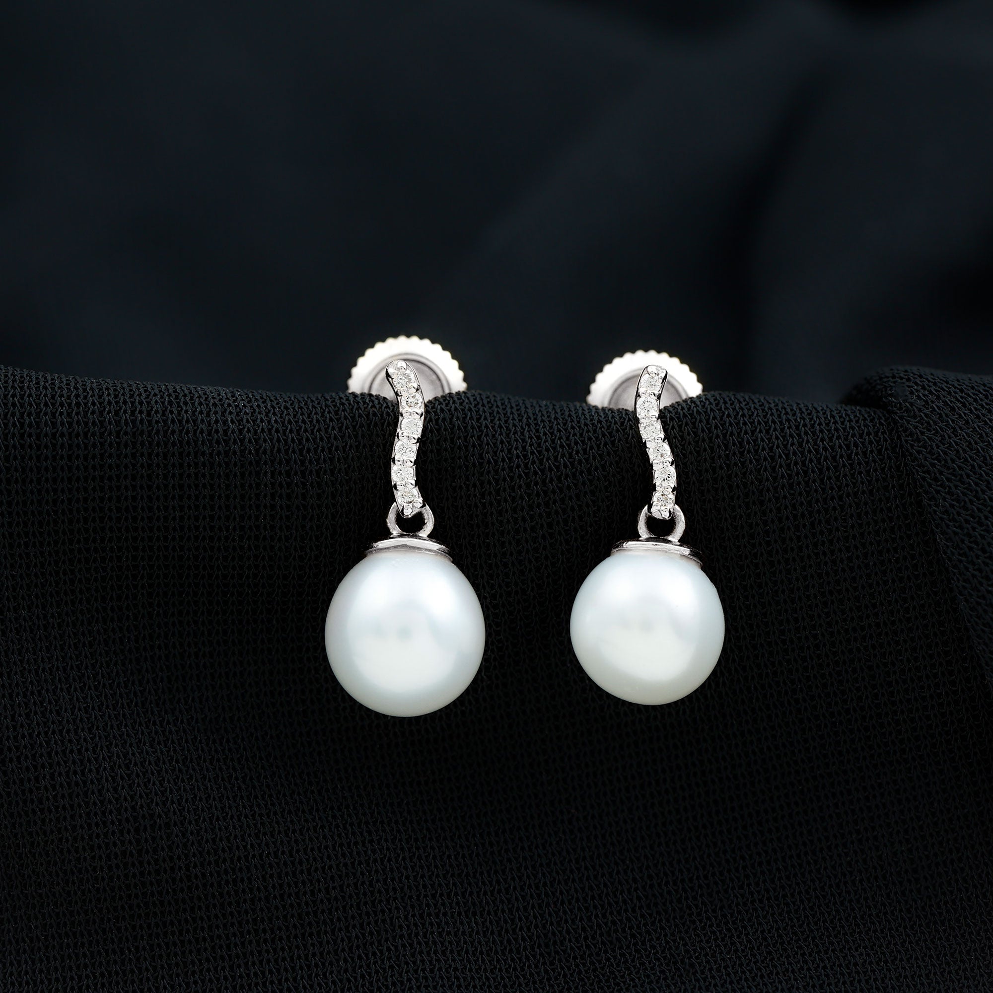 8MM Freshwater Pearl Drop Earrings with Diamond AAA - Rosec Jewels