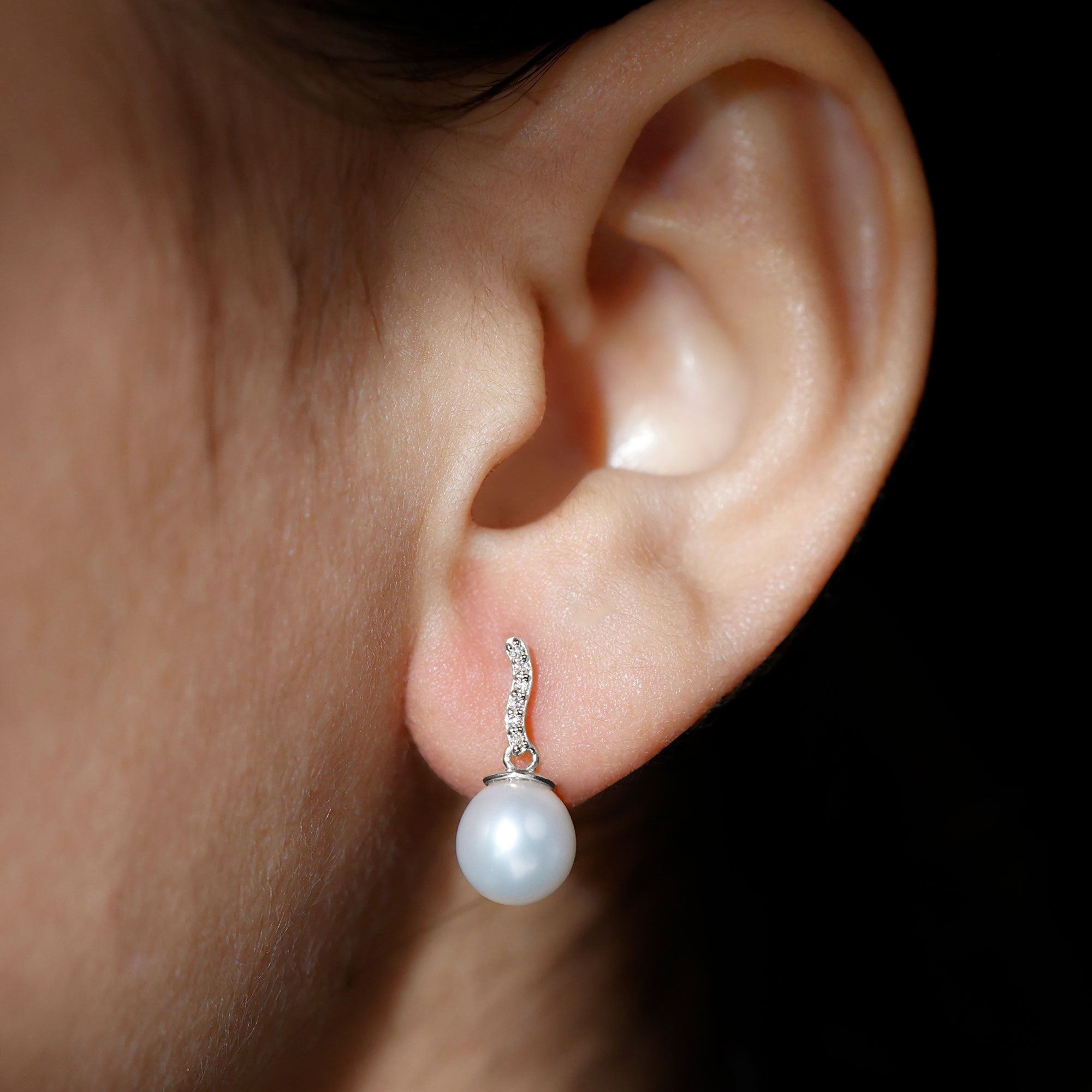 8MM Freshwater Pearl Drop Earrings with Diamond AAA - Rosec Jewels