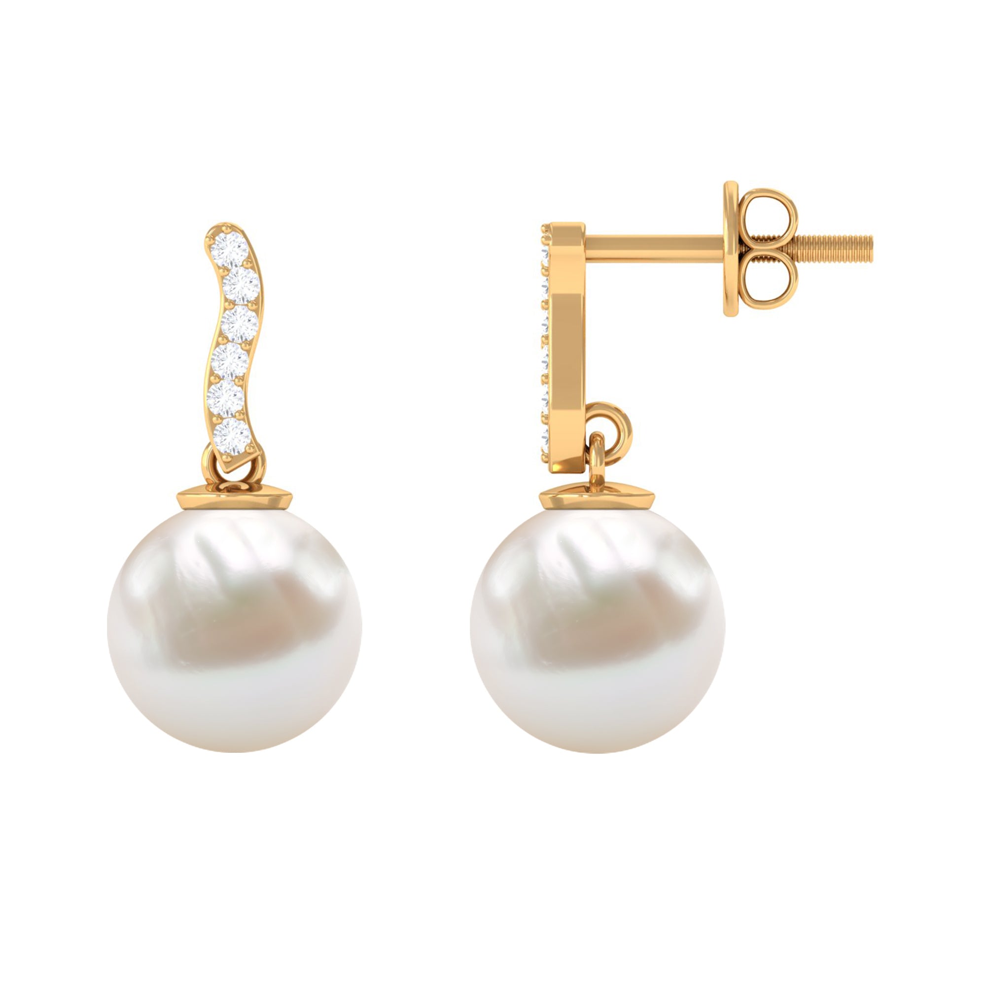 8MM Freshwater Pearl Drop Earrings with Diamond AAA - Rosec Jewels