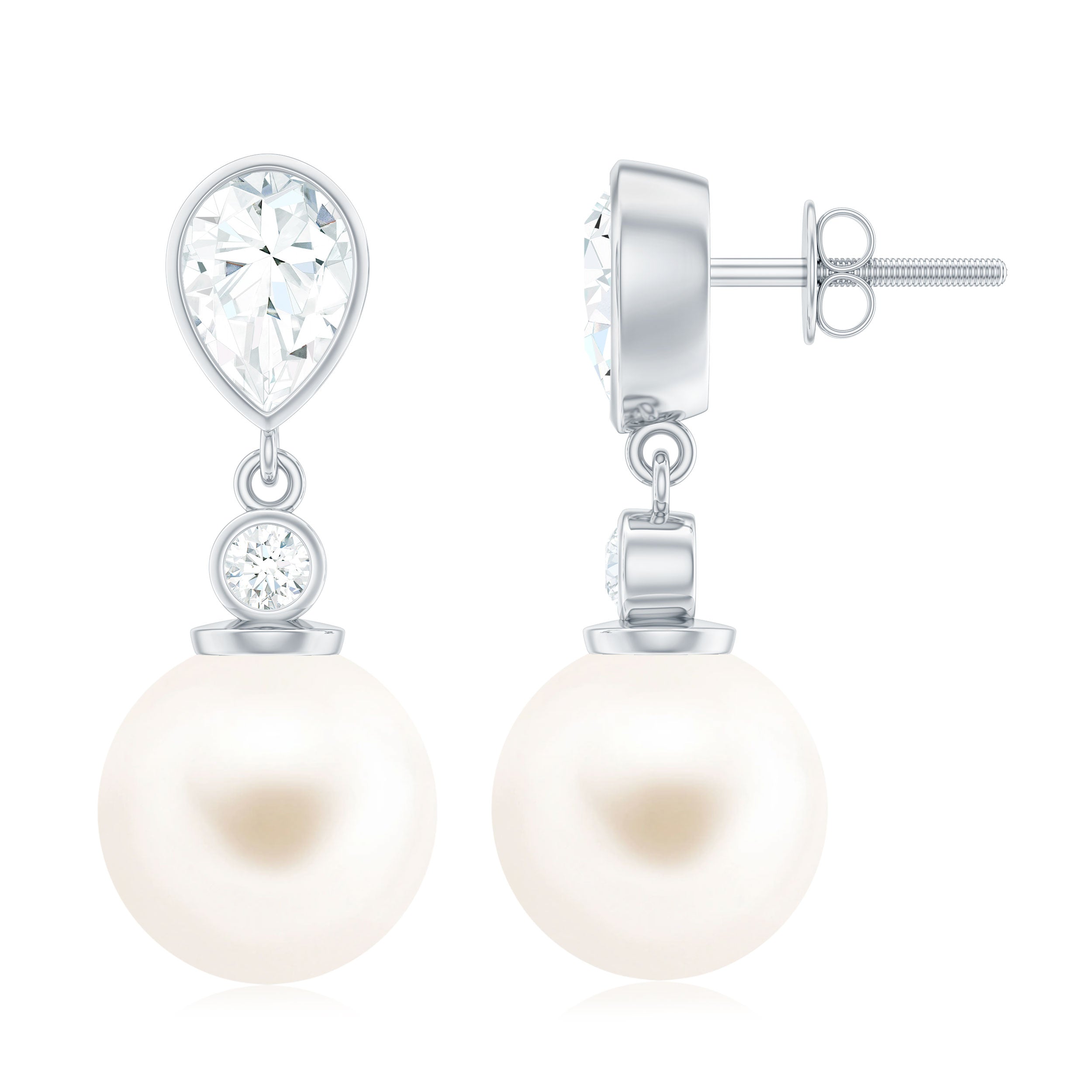 Real Freshwater Pearl and Moissanite Drop Earrings AAA - Rosec Jewels