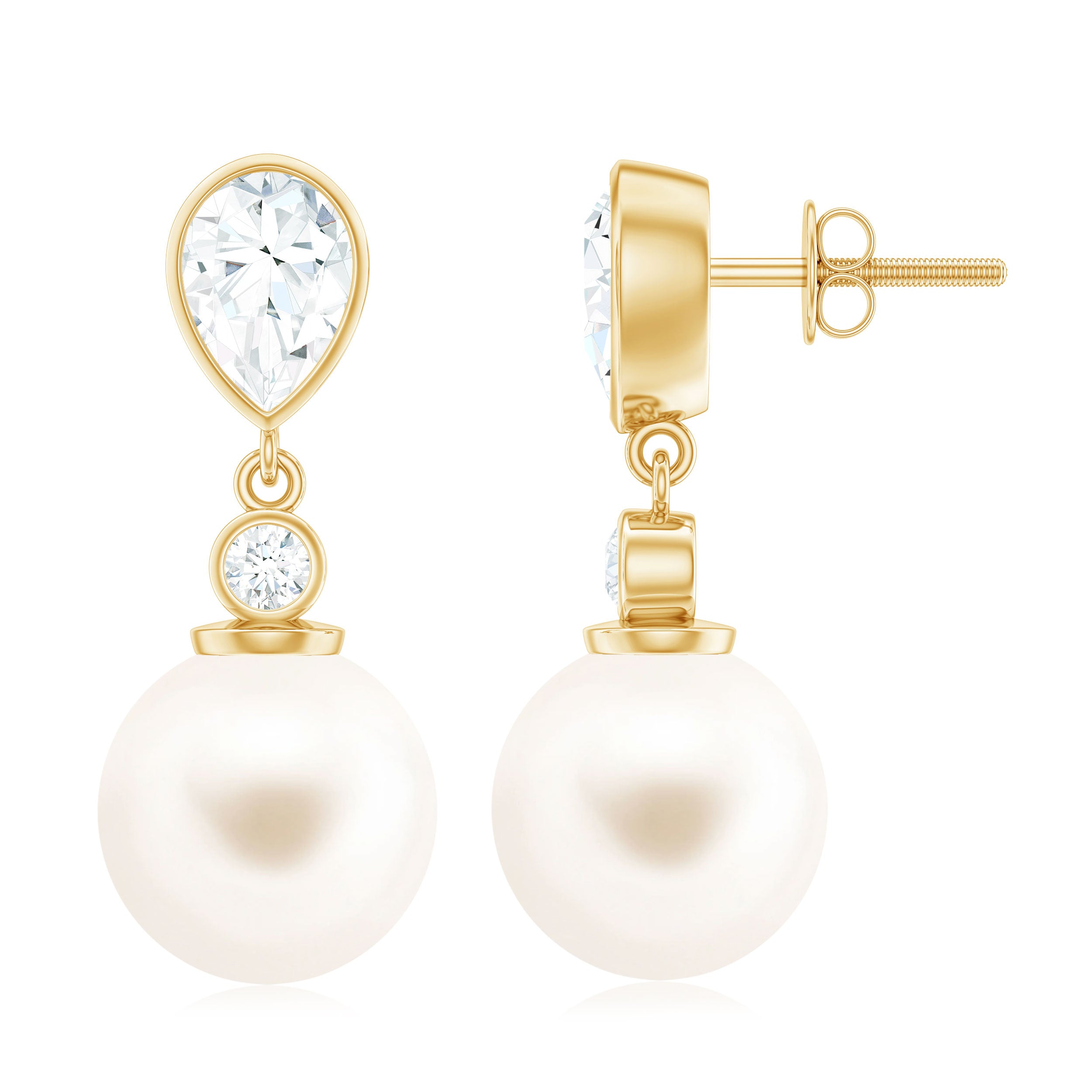 Real Freshwater Pearl and Moissanite Drop Earrings AAA - Rosec Jewels