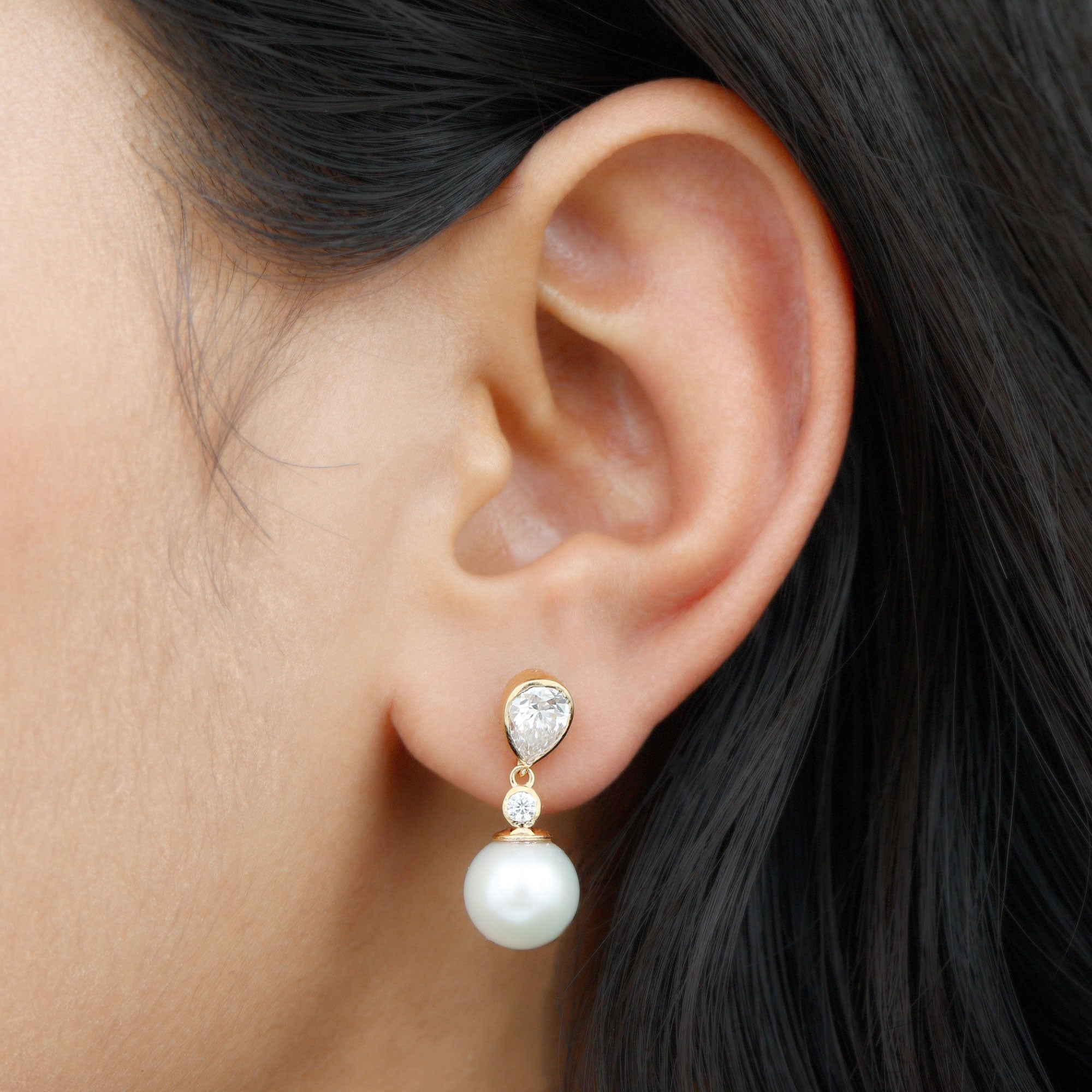 Real Freshwater Pearl and Moissanite Drop Earrings AAA - Rosec Jewels