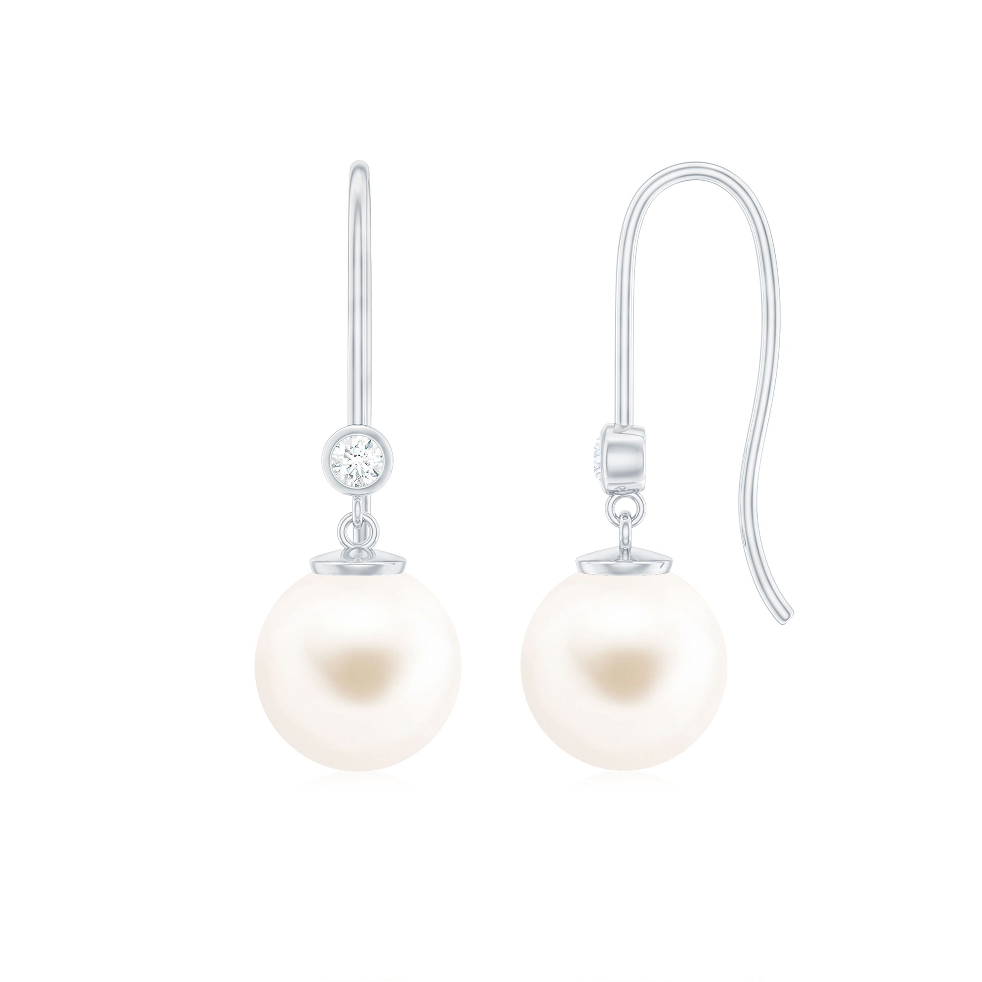 Real Freshwater Pearl Drop Earrings with Diamond AAA - Rosec Jewels