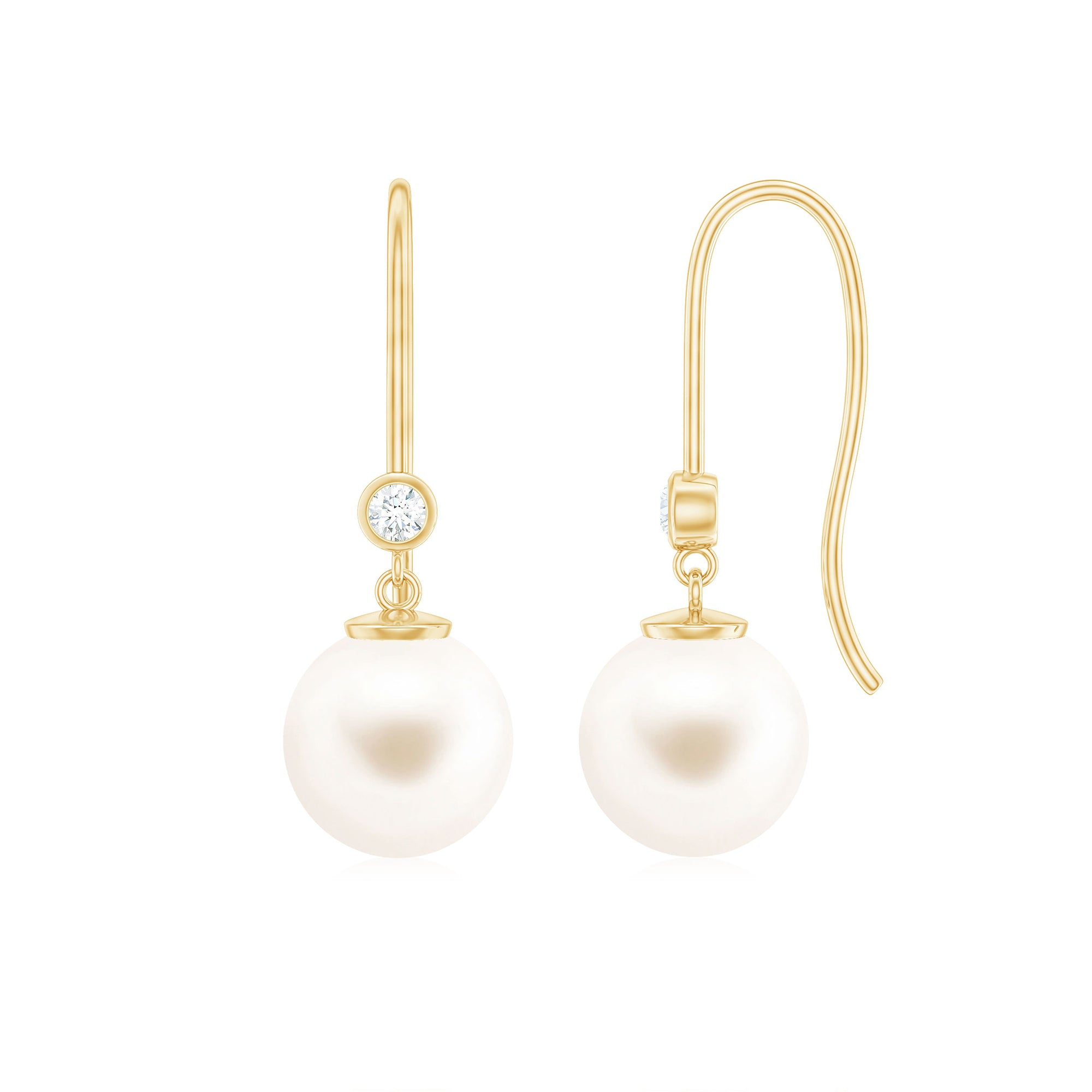 Real Freshwater Pearl Drop Earrings with Diamond AAA - Rosec Jewels