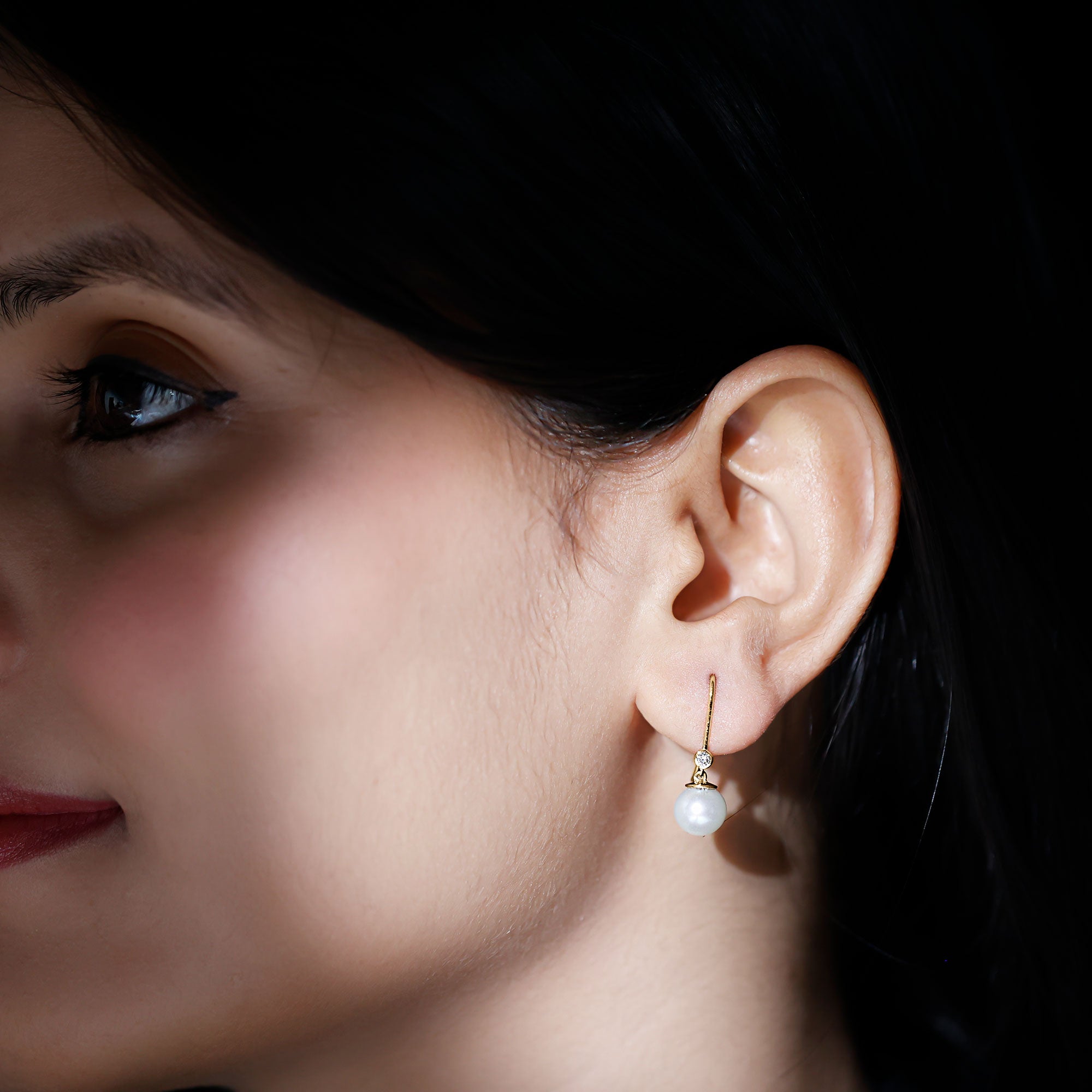 Real Freshwater Pearl Drop Earrings with Diamond AAA - Rosec Jewels