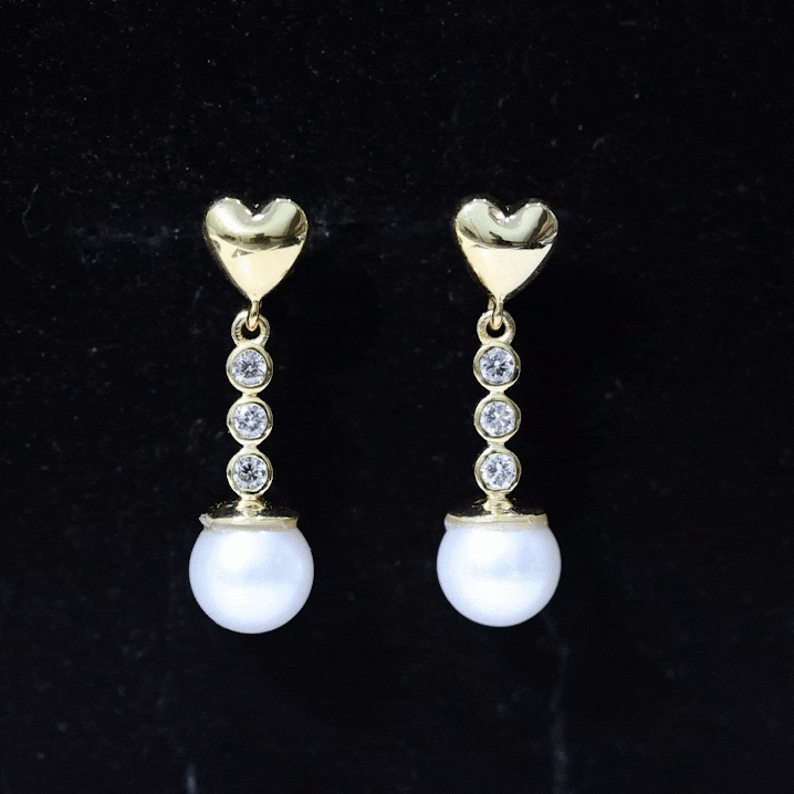Genuine 6 Carat Freshwater Pearl and Diamond Dangle Earrings AAA - Rosec Jewels