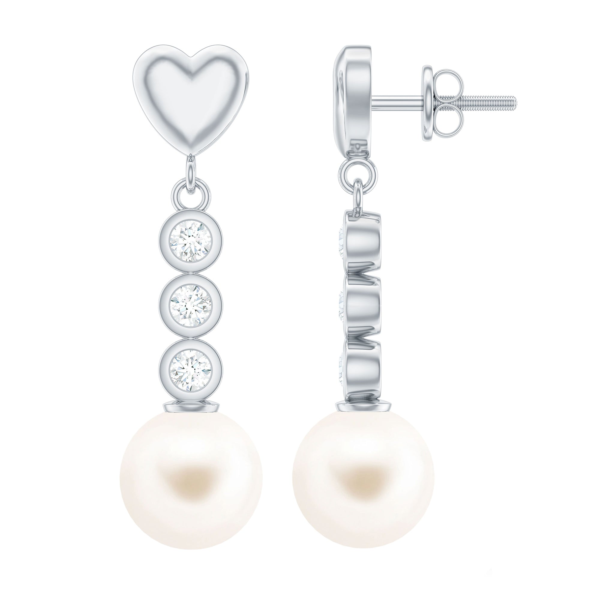 Genuine 6 Carat Freshwater Pearl and Diamond Dangle Earrings AAA - Rosec Jewels