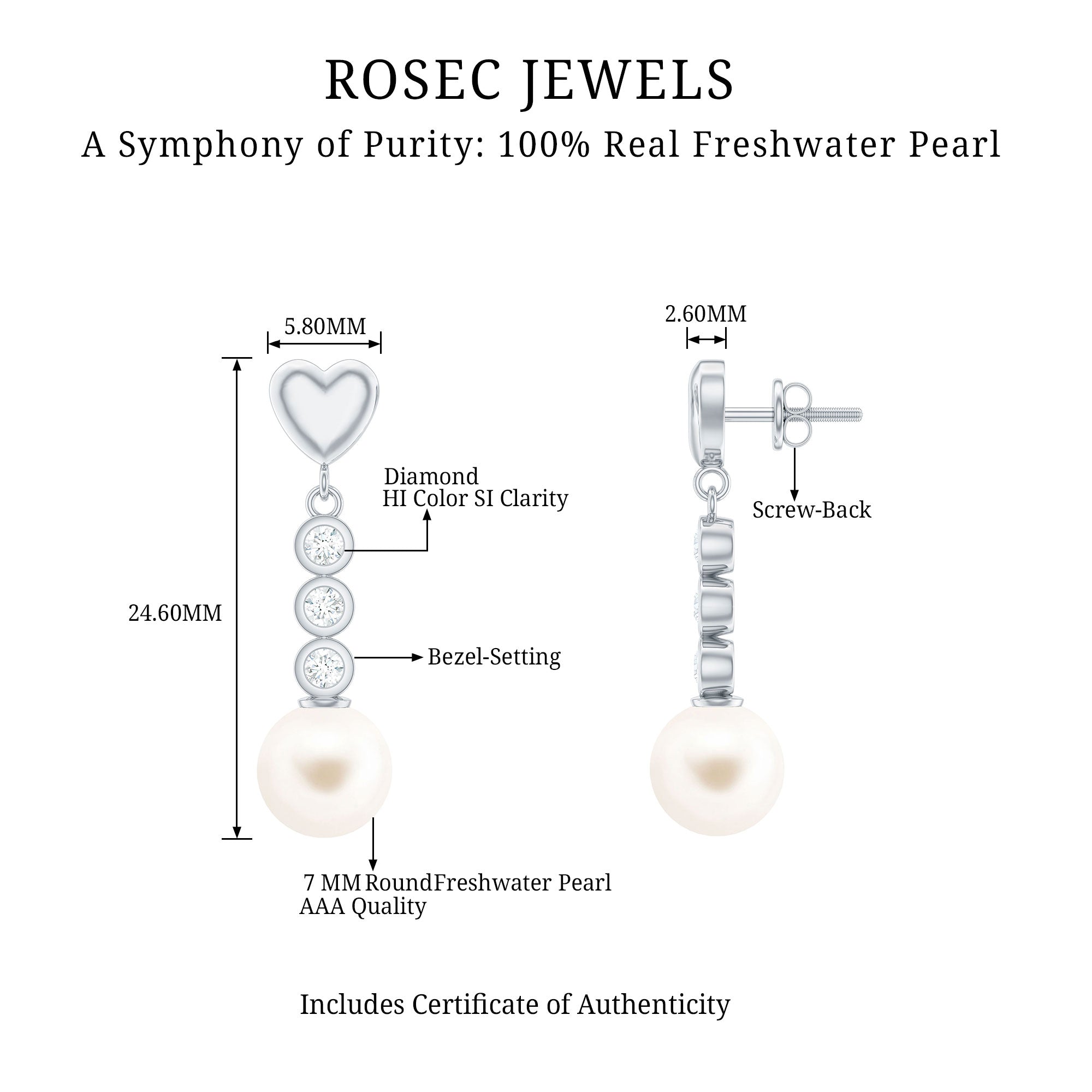 Genuine 6 Carat Freshwater Pearl and Diamond Dangle Earrings AAA - Rosec Jewels