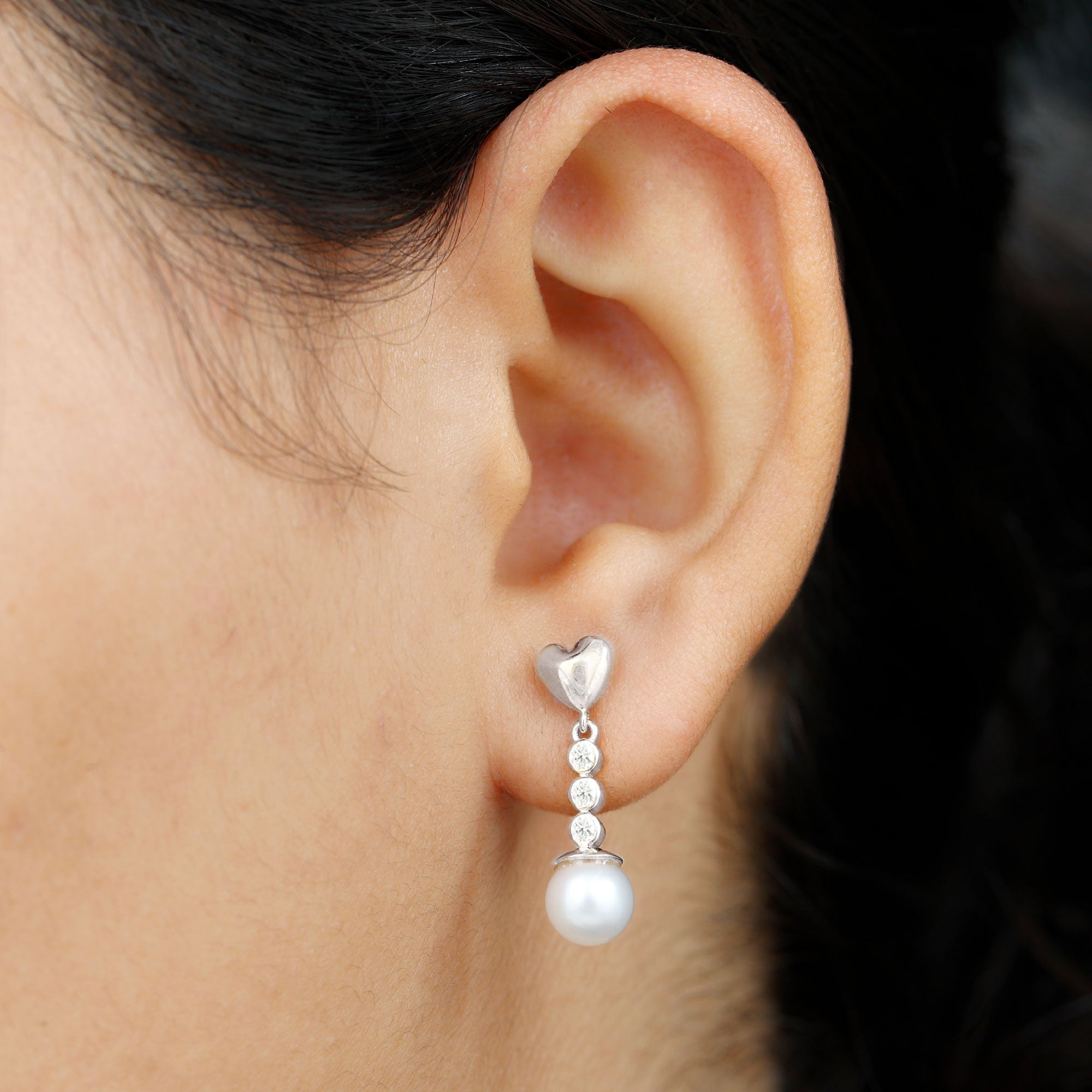 Genuine 6 Carat Freshwater Pearl and Diamond Dangle Earrings AAA - Rosec Jewels