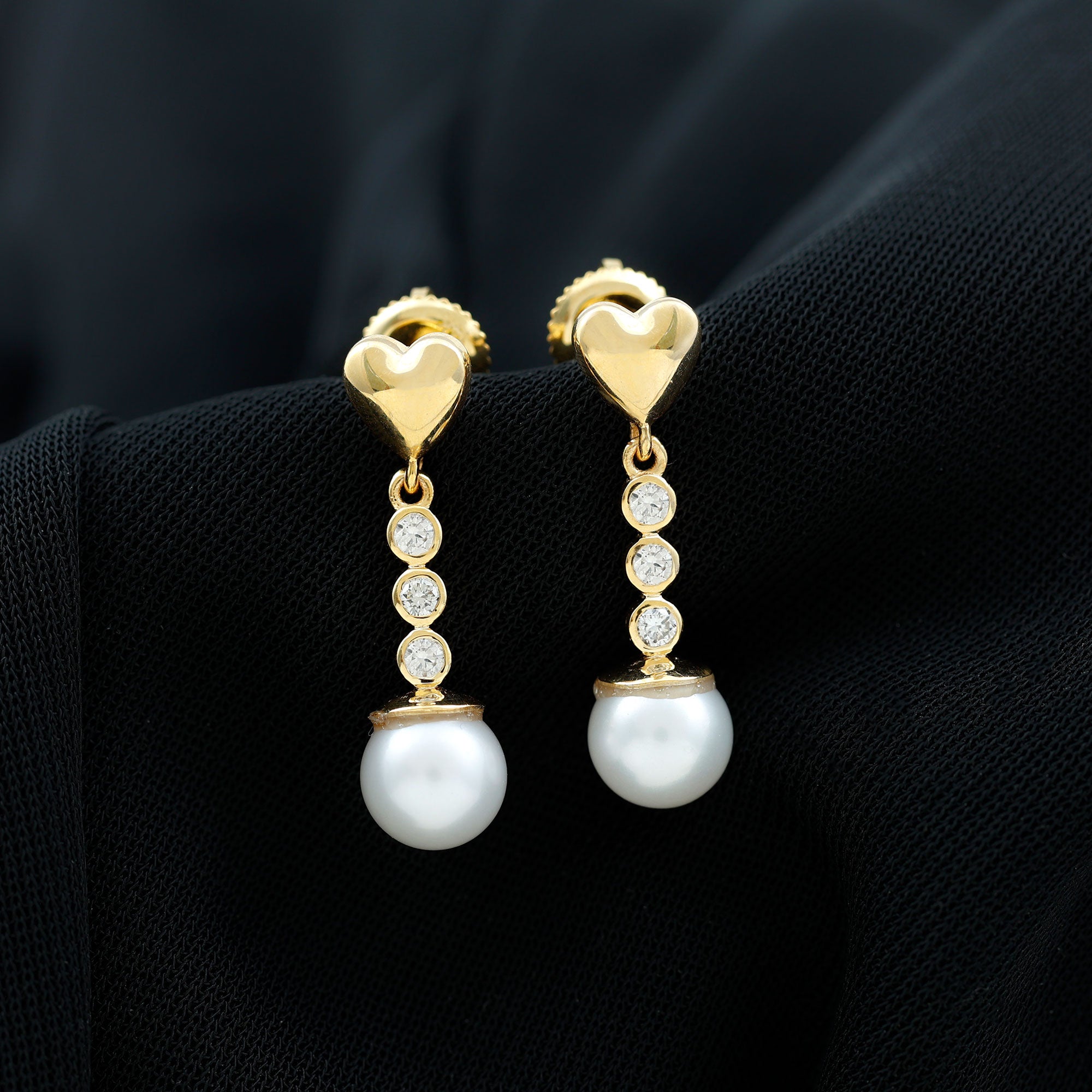 Genuine 6 Carat Freshwater Pearl and Diamond Dangle Earrings AAA - Rosec Jewels