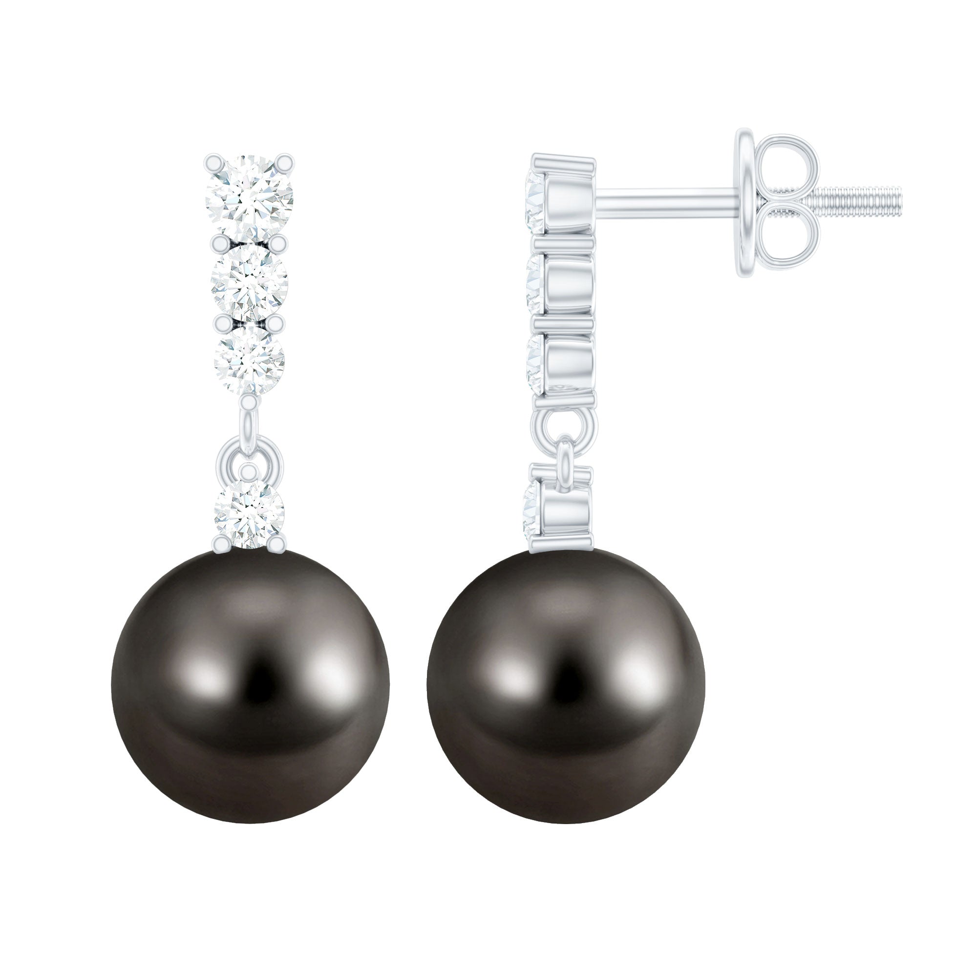Certified Tahitian Black Pearl Drop Earrings with Diamonds AAA - Rosec Jewels