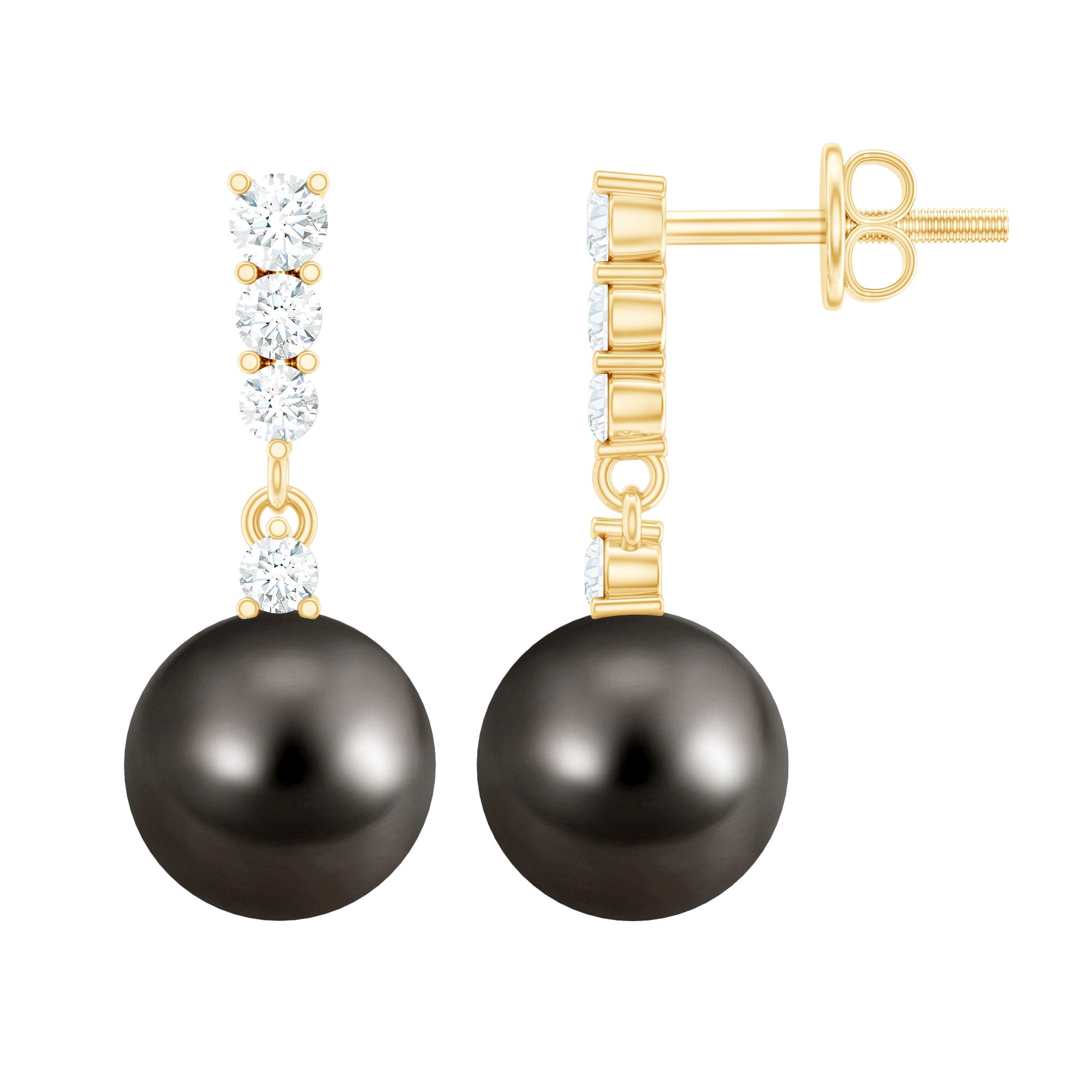 Certified Tahitian Black Pearl Drop Earrings with Diamonds AAA - Rosec Jewels