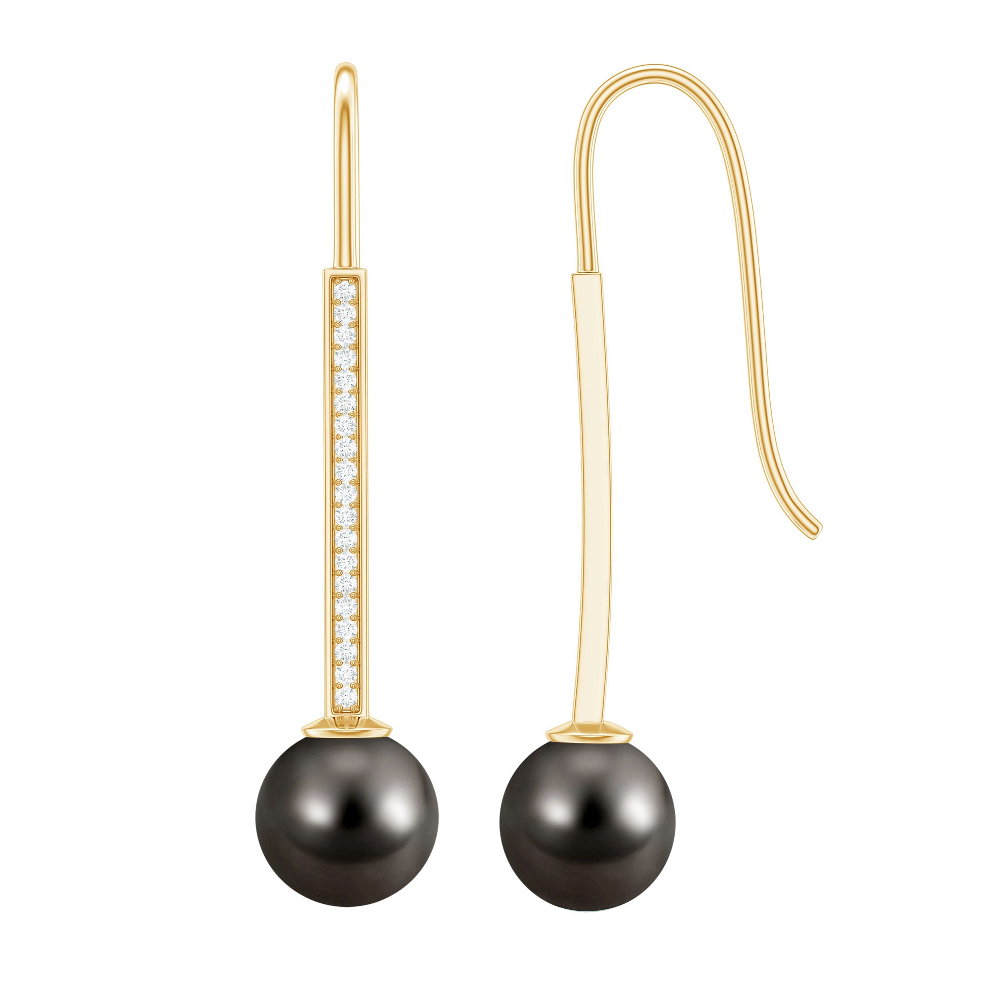 Genuine 16 CT Tahitian Black Pearl and Diamond Dangle Drop Earrings AAA - Rosec Jewels