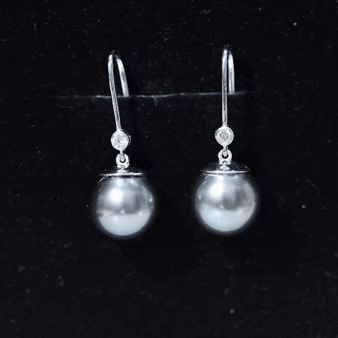 16 Carat Tahitian Black Pearl Dangling Earrings with Diamond AAA - Rosec Jewels