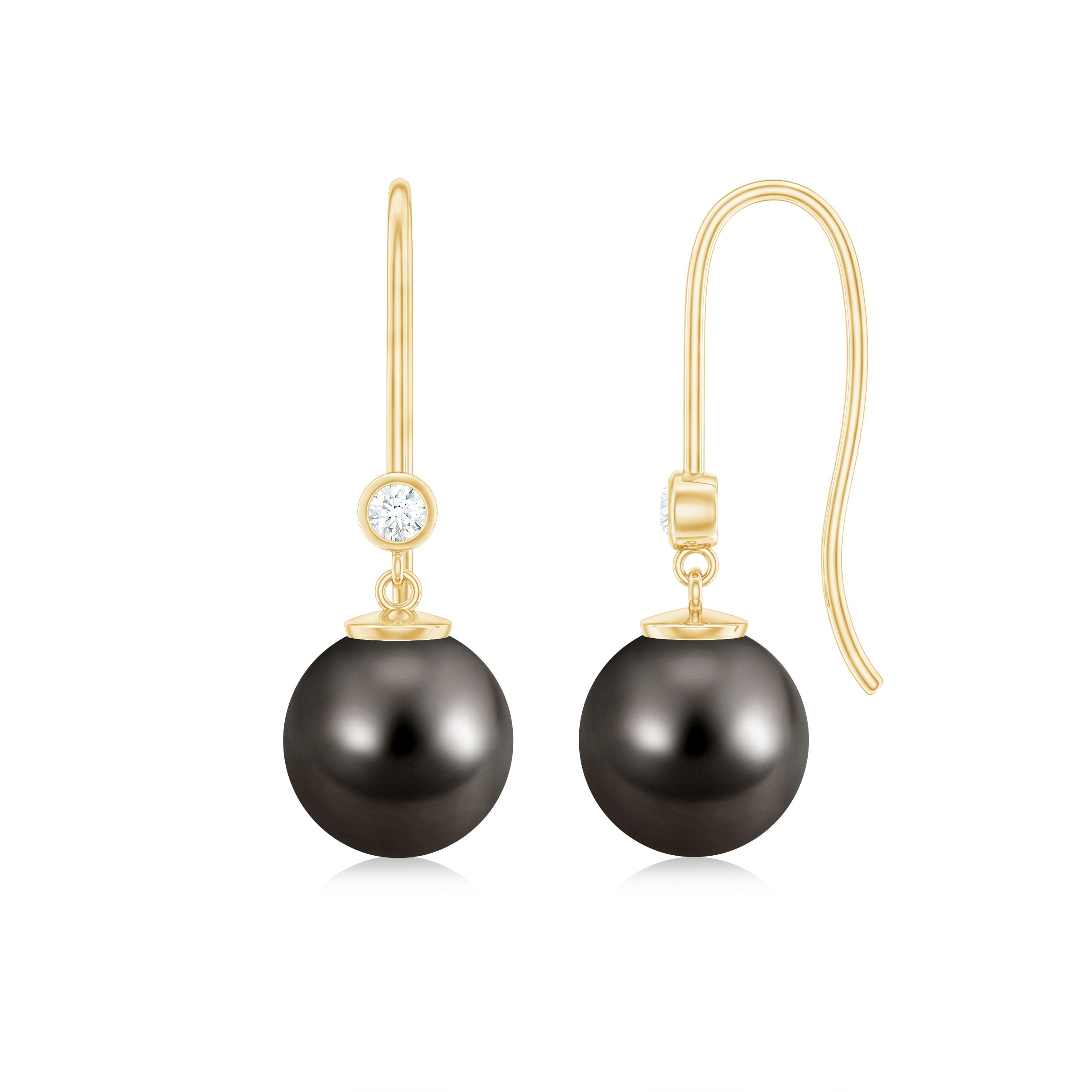 16 Carat Tahitian Black Pearl Dangling Earrings with Diamond AAA - Rosec Jewels