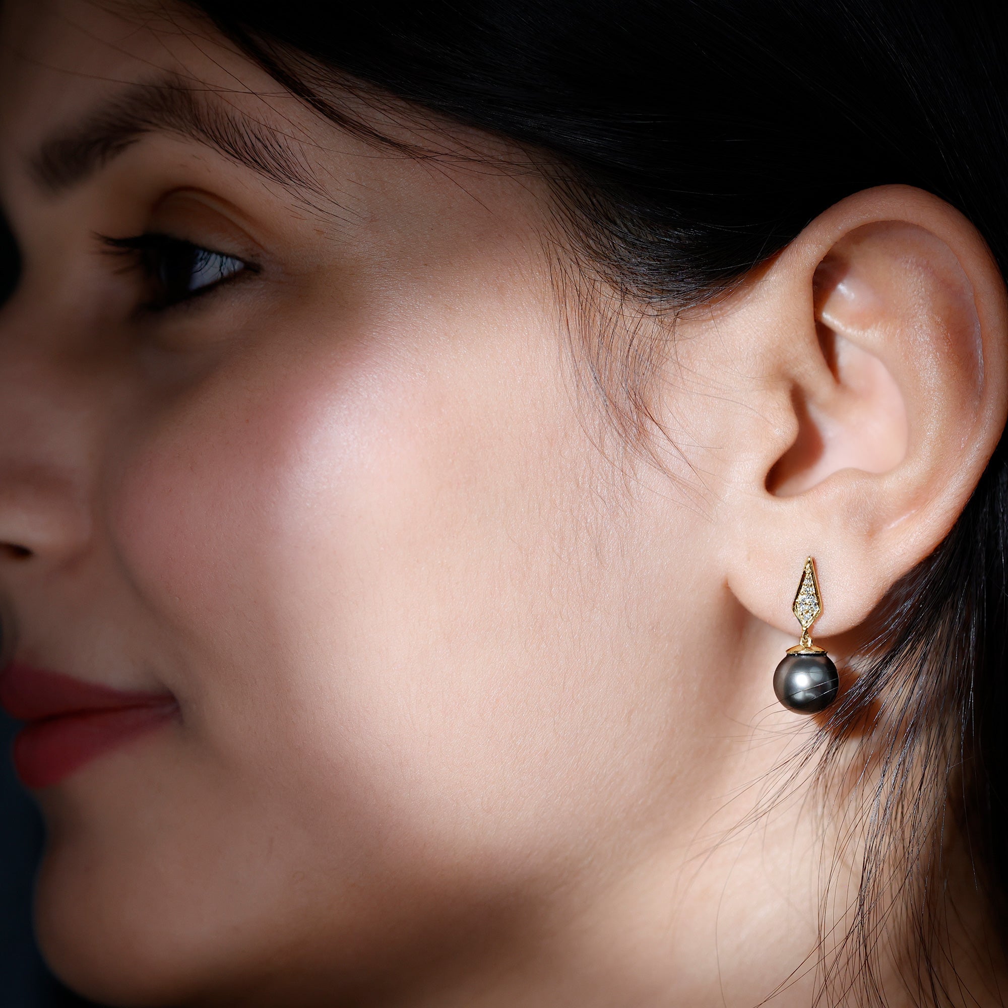 Art Deco Inspired Tahitian Pearl and Diamond Drop Earrings AAA - Rosec Jewels