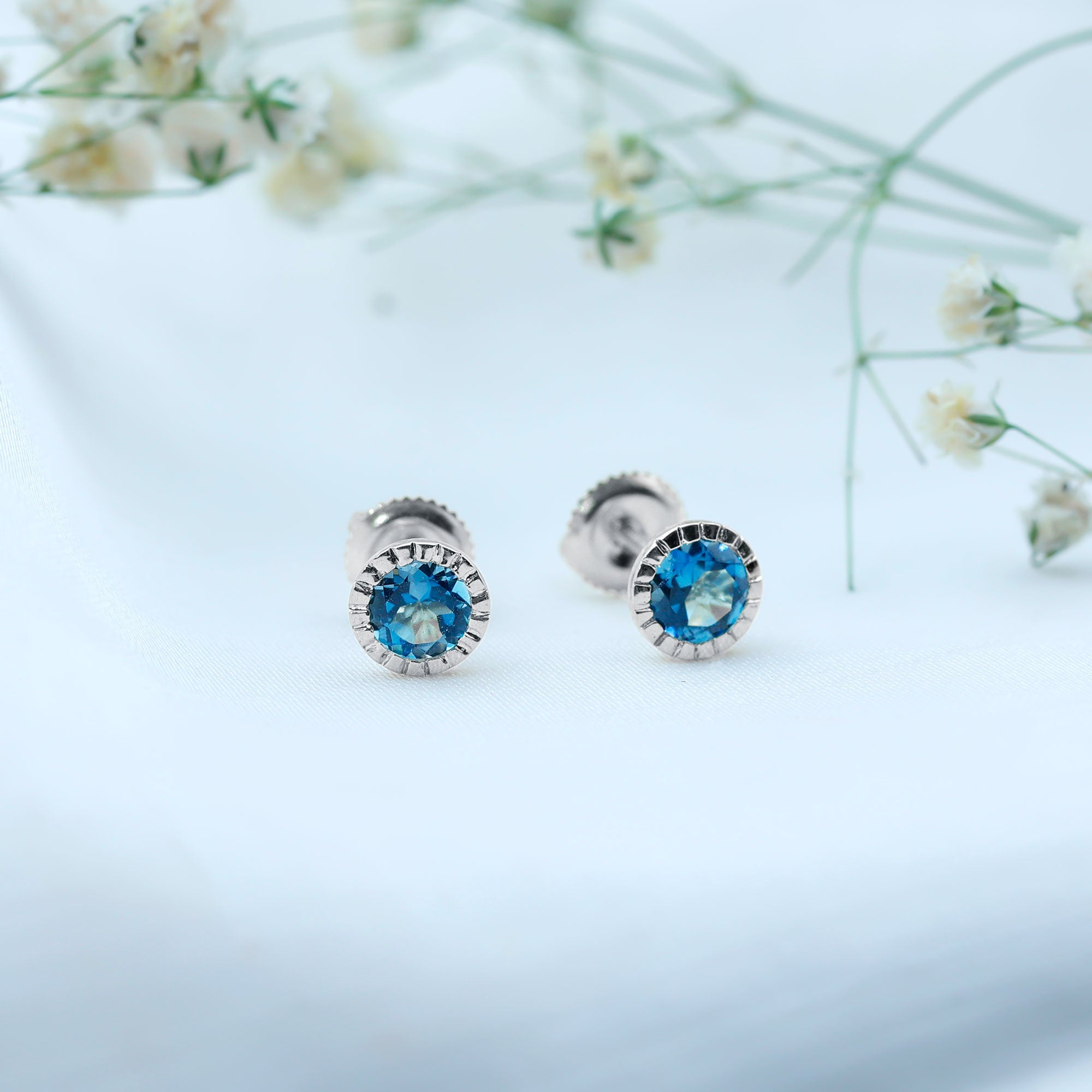 Genuine London Blue Topaz Martini Stud Earrings AAA - Rosec Jewels
